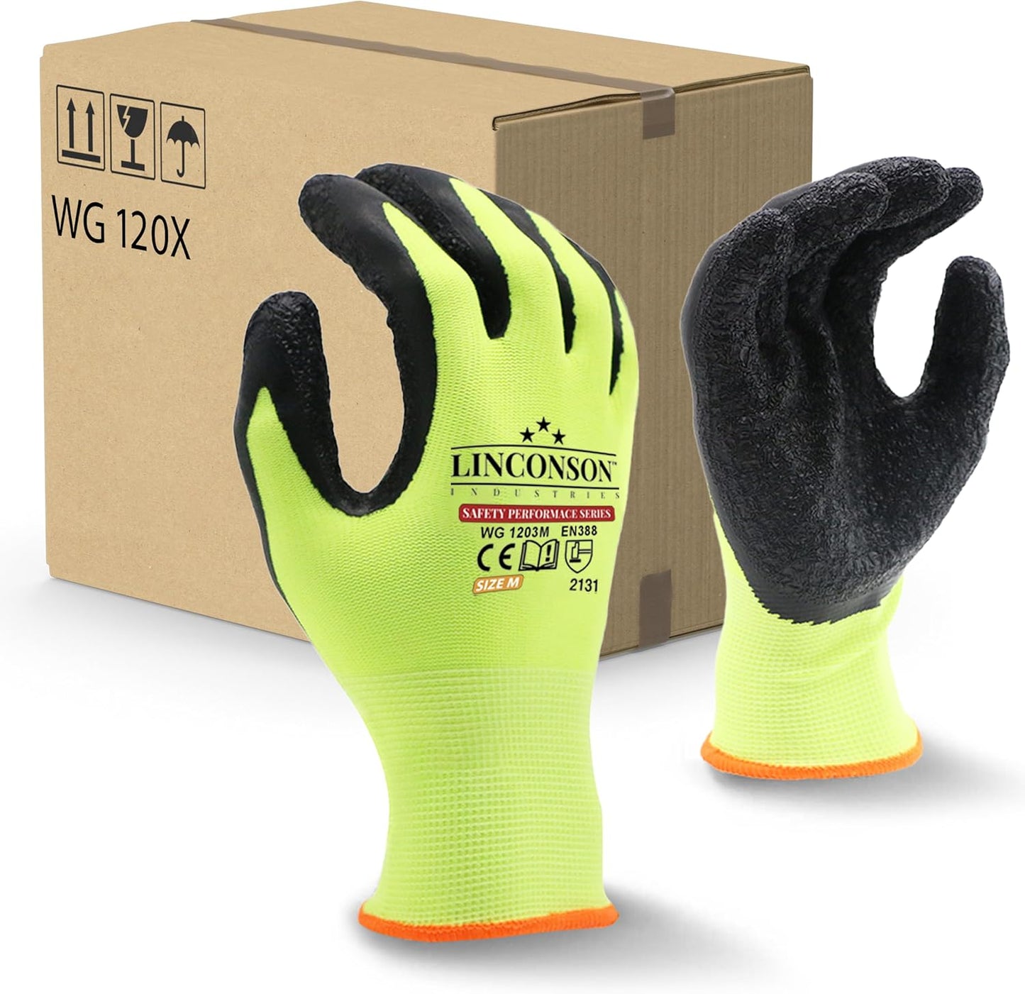 linconson 12 Pack Safety Performance Series Construction Mechanics Wrinkle Latex Work Gloves