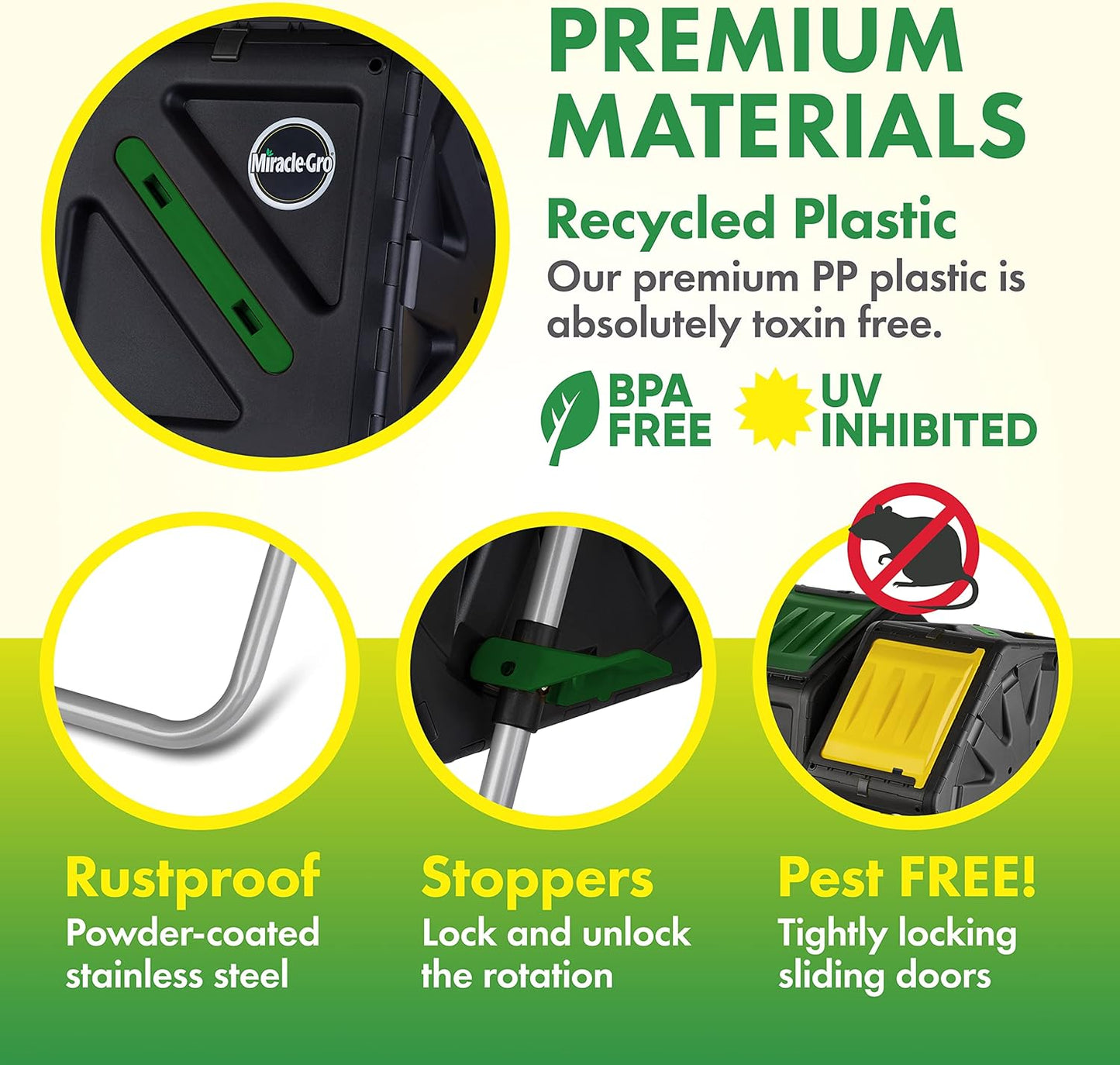 Miracle-Gro Dual Chamber Compost Tumbler – Easy-Turn, Heavy-Duty Outdoor Bin Composter with 2 Sliding Doors (2x18.5 Gal/70L