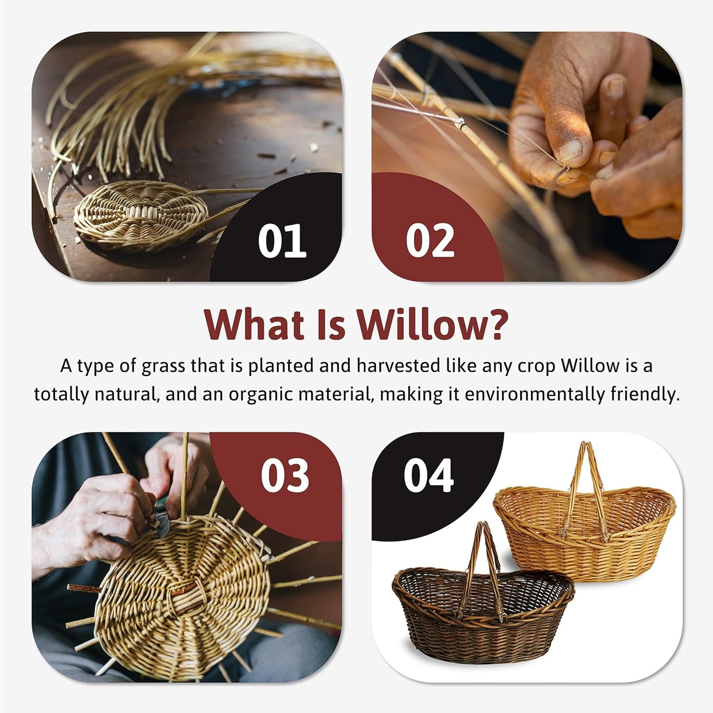 Wald Imports - Medium Light Brown Hand Woven Wicker Basket for Storage with Handles - Woven Basket - Wicker Baskets for Picnics, Easter, Organizing, and More (17 x 6.5 inches)