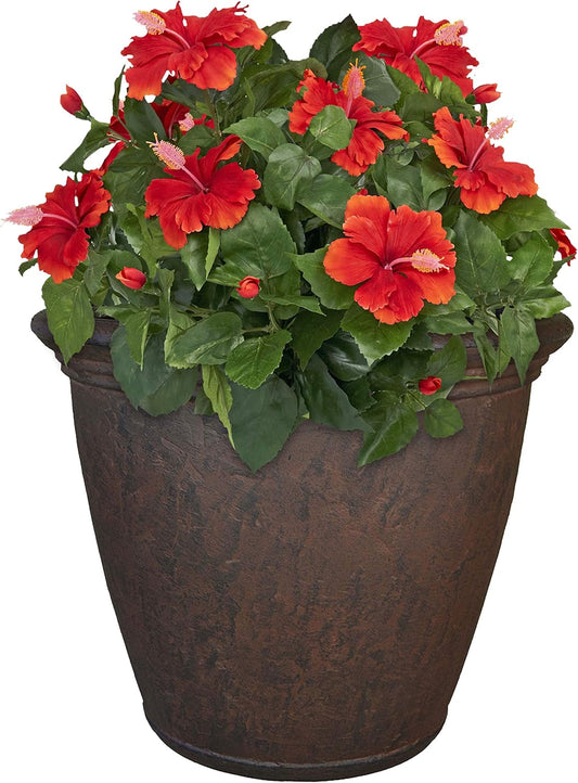Sunnydaze 24-Inch Anjelica Large Plastic Pot for Plants - Outdoor Polyresin Round Planter with Drillable Drainage Holes - Rust