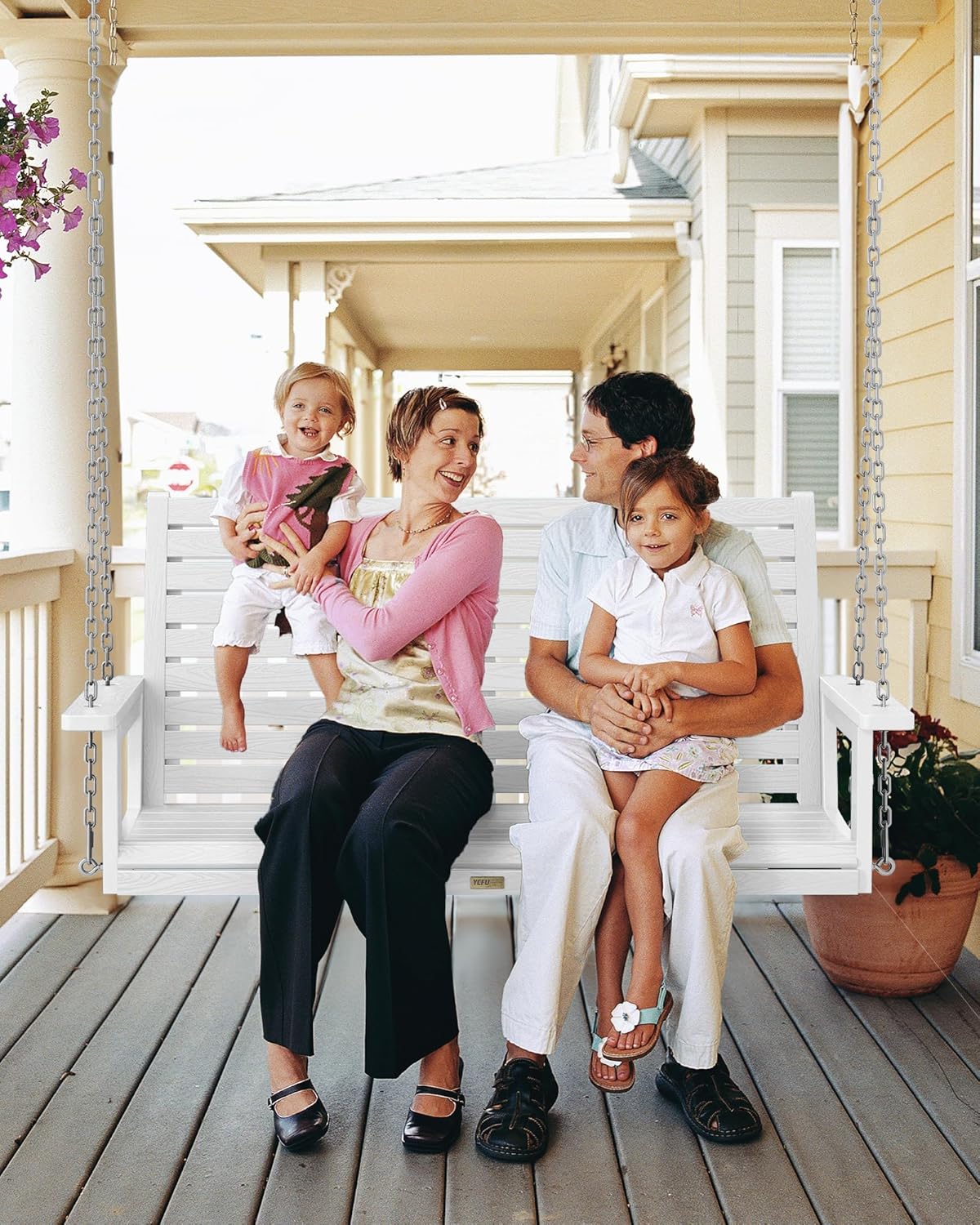 YEFU Hanging Porch Swing Set of 2,2-Seat Patio Swing Bench,All-Weather Swing Chair with Hanging Chains,Look Like Real Wood,for Garden and Courtyard,800LBS Weight Capacity,4FT,White