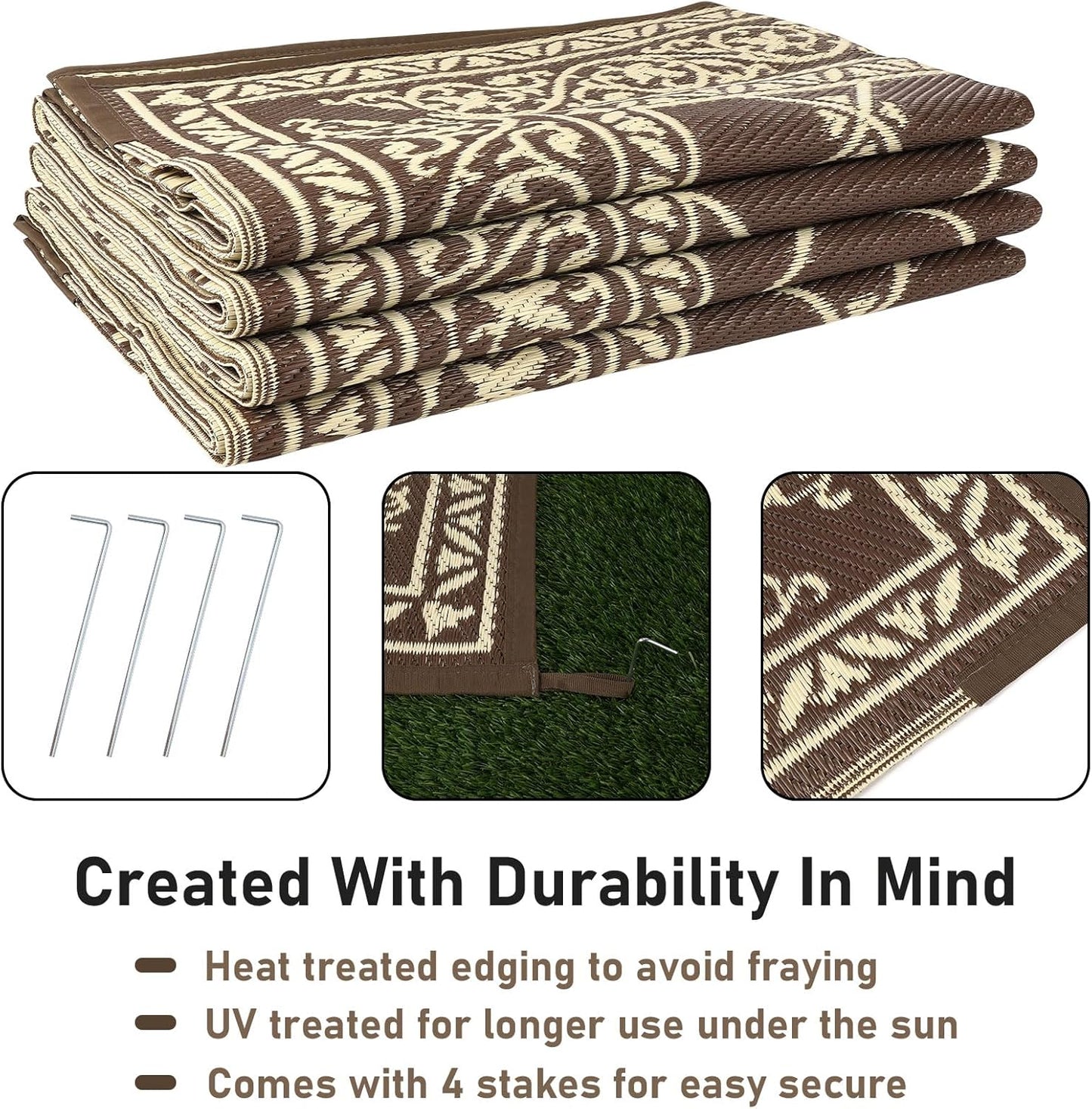 HiiARug Reversible Outdoor Rug 5'x7' Plastic Straw Rugs for Patios RV Camping Mat Reversible Mats Large Floor Mat for RV Outside, Backyard, Deck, Picnic, Beach, Trailer, Camping