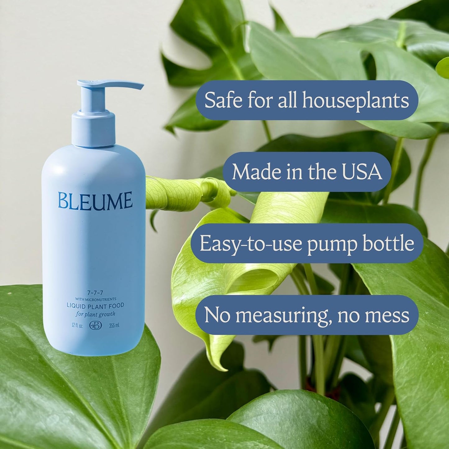 Liquid Plant Food, All-Purpose Houseplant Fertilizer, NPK 7-7-7, with Micronutrients, 4 Pumps per Liter, 12 fl oz, Made in The USA