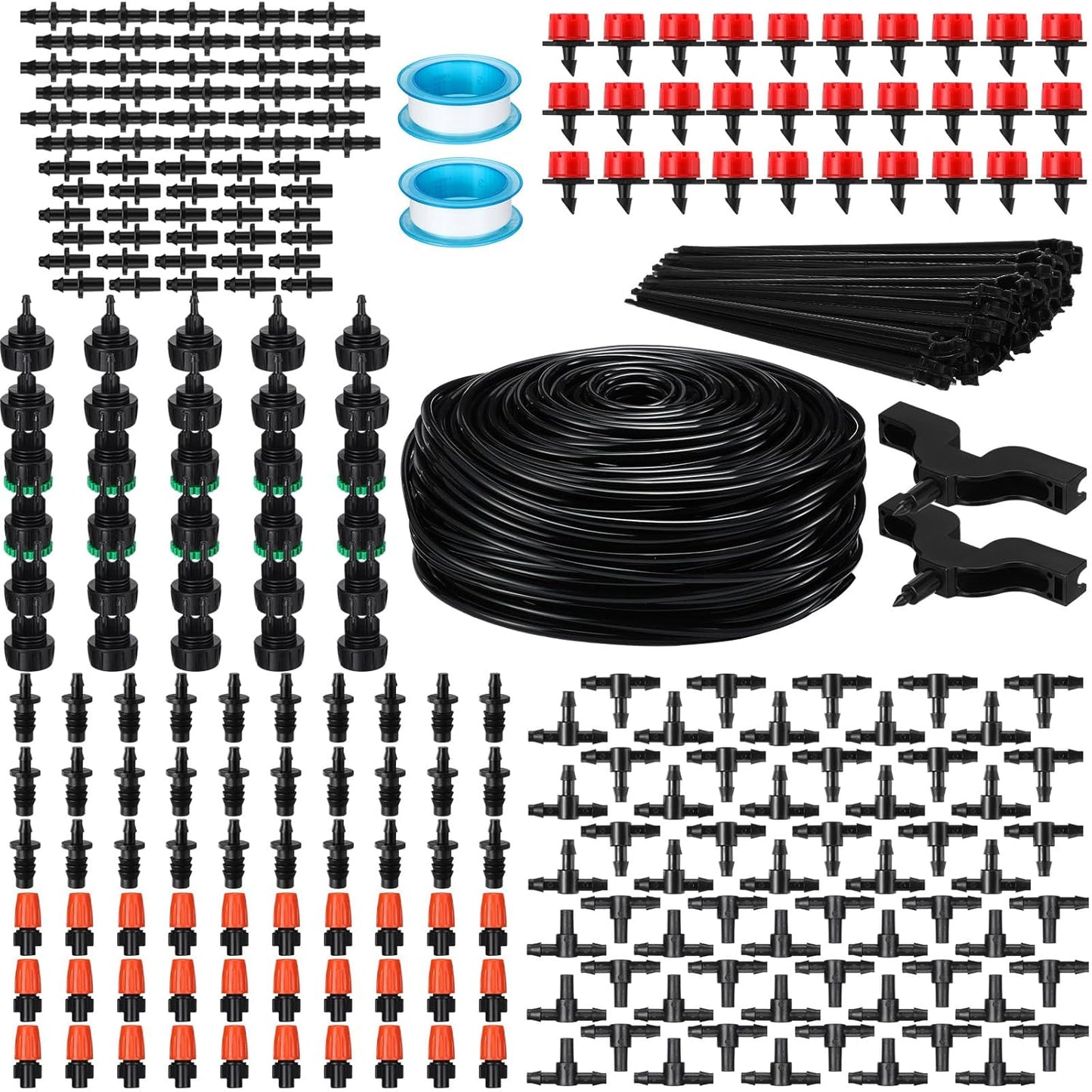 Sasylvia 656 Ft Drip Irrigation Kit 1/4'' Irrigation System Tubing Distribution Hose Greenhouse Garden Watering Misting Drip Kit Automatic Irrigation Equipment for Yard Lawn Patio