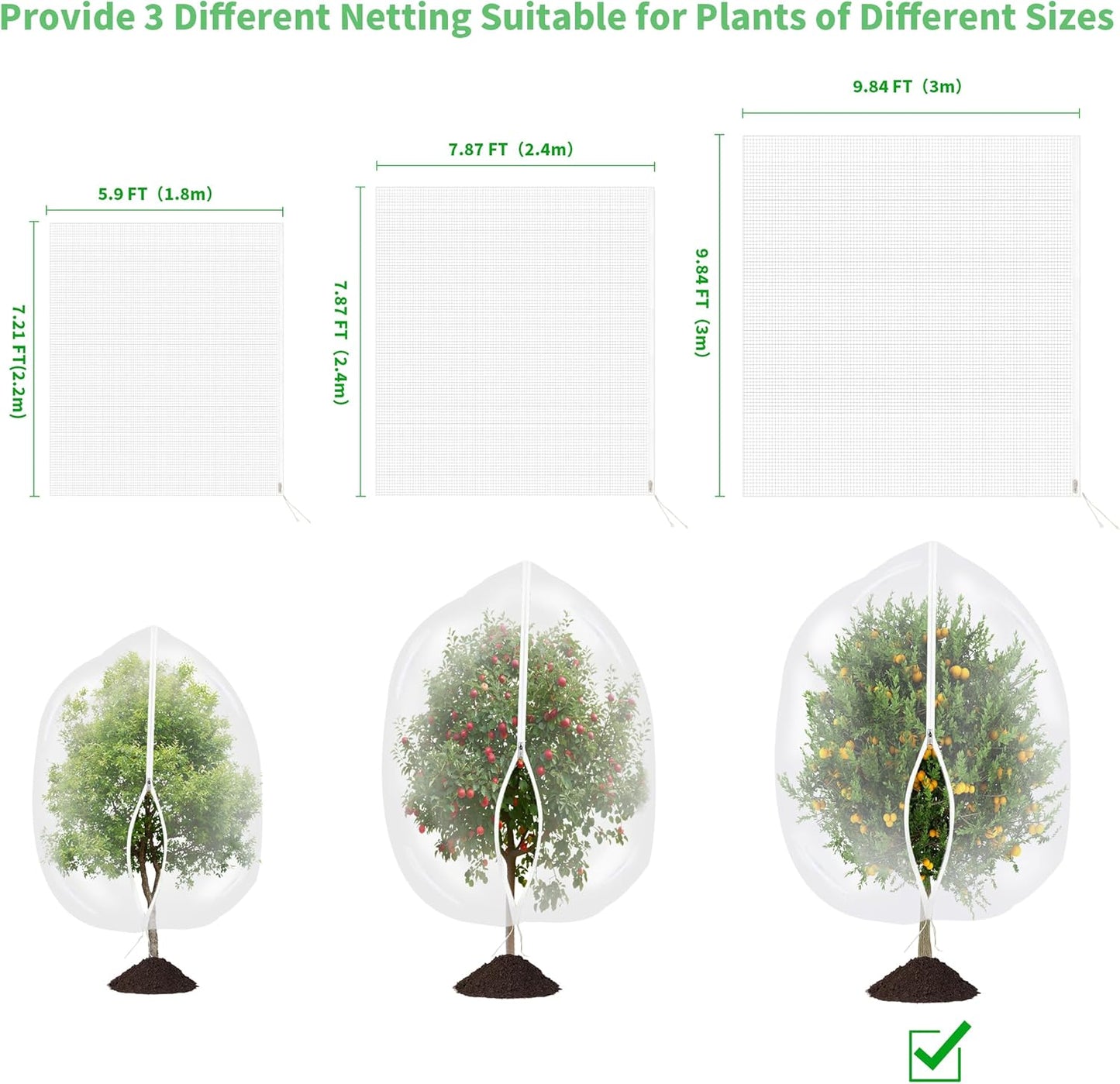 Large Garden Mesh Netting with Zipper and Drawstring,Plants Cover Protection from Anti Birds,Bugs,Cicadas,and Insects-Pest Barrier Bag for Blueberry Bushes,Tomatoes,Citrus,Fruit Tree