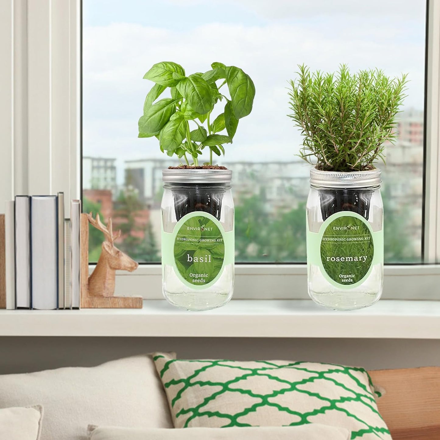 2-Pack Hydroponic Mason Jar Herb Garden Kit, Indoor Herb Garden Self-Watering Starter Kit (Cilantro,Mint)