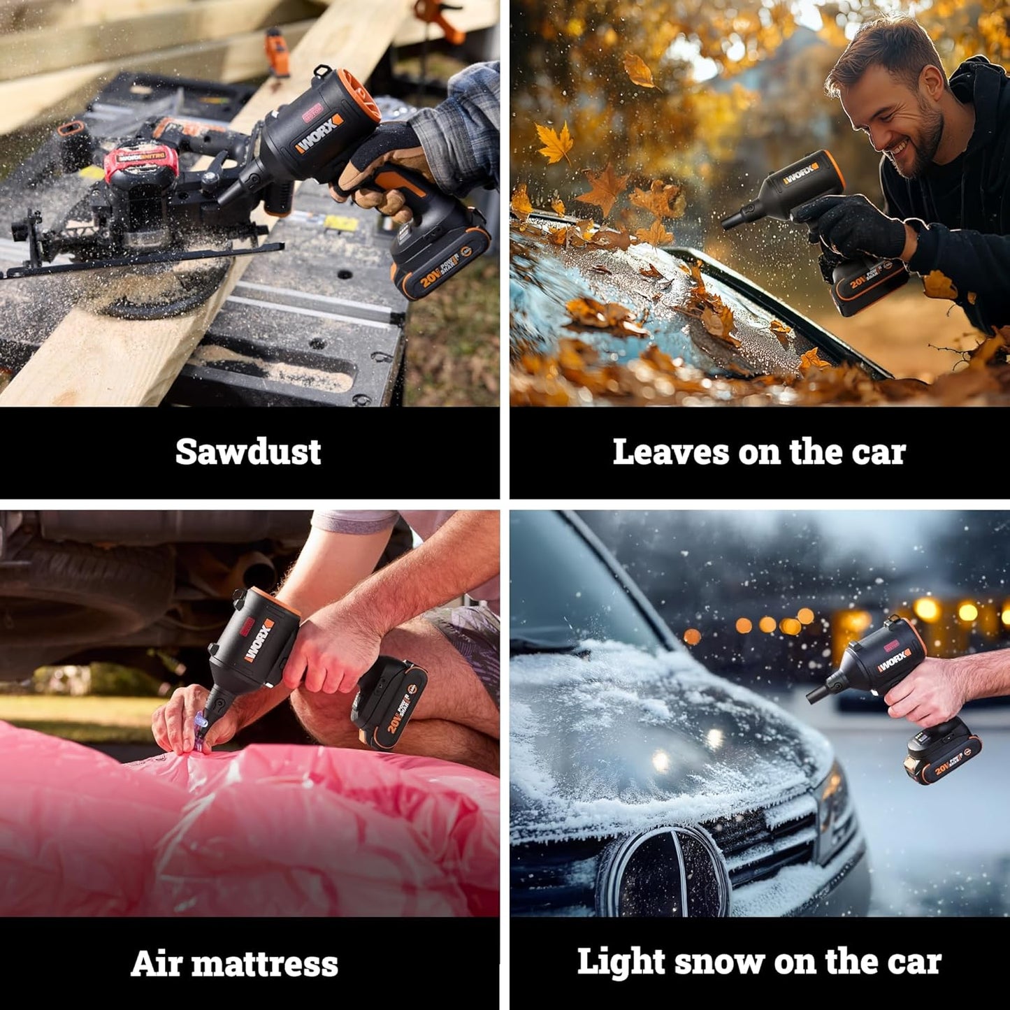 WORX Cordless Blower/Inflator, 20V 39 CFM 470 MPH Brushless High Speed Portable Dust Cleaner for Workshop, Lawn, Yard, Home, Lightweight Handheld Blower, Tool Only, PowerShare