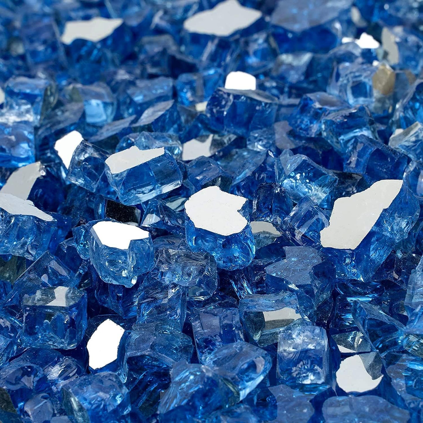 Mr. Fireglass 10 Pounds Fire Glass - 1/2 Inch High Luster Reflective Tempered Glass Rocks for Fireplace Fire Pit Table and Landscaping, Pacific Blue