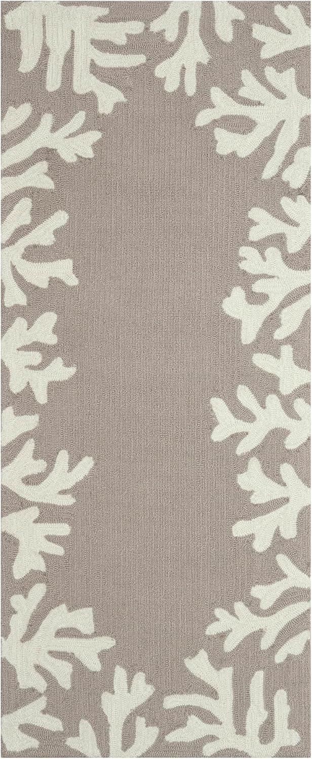 Liora Manne CAPRI Indoor/Outdoor Handmade Synthetic Blend Durable Area Rug - Traditional Border Coastal Beach Accent (Coral Border Silver) (2' x 5')