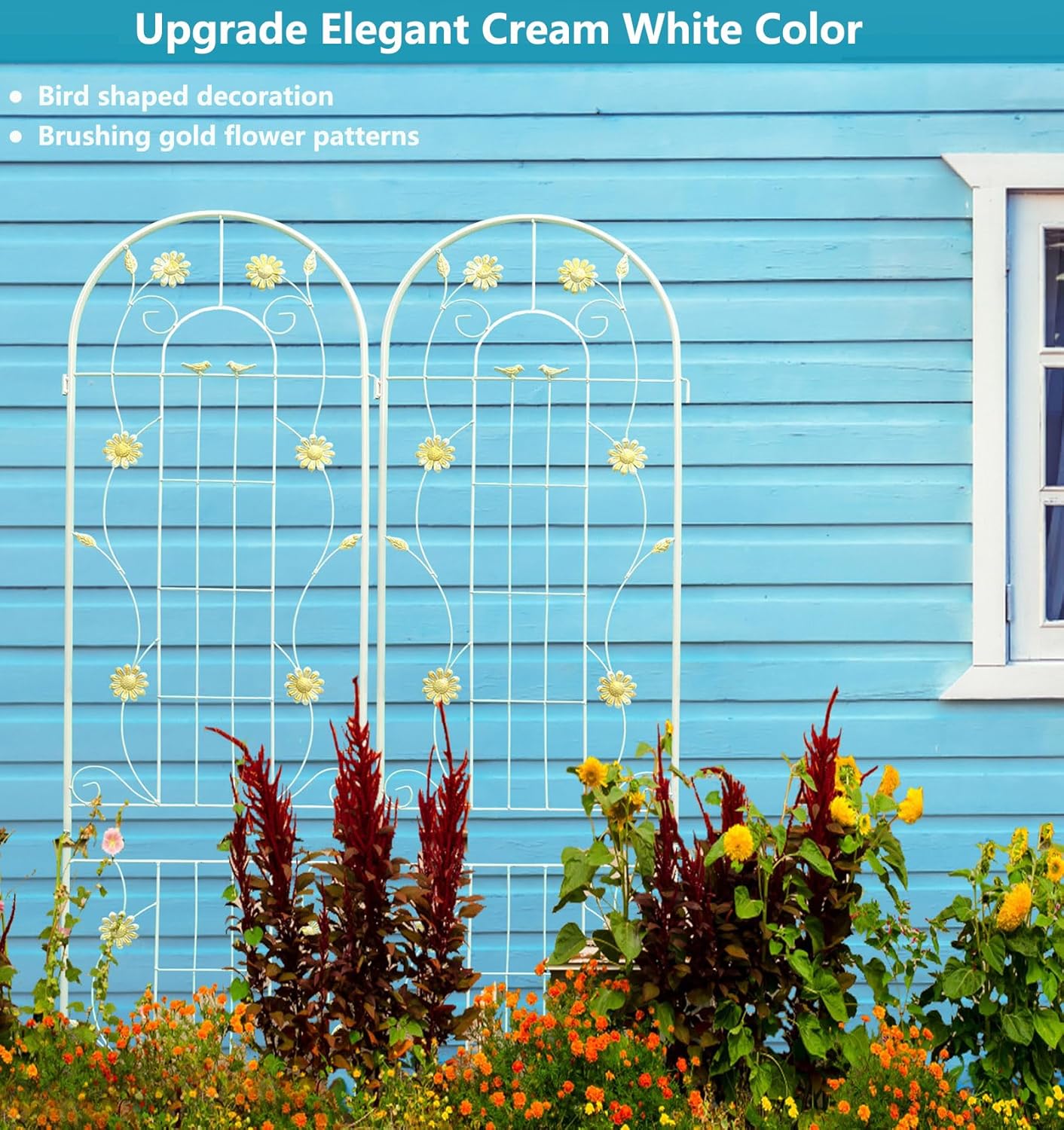 4 Pack Metal Garden Trellis 71" H Cream White Garden Fence Rustproof Trellis for Climbing Plants Support Roses Flower Outdoor Lawn, White 6FT