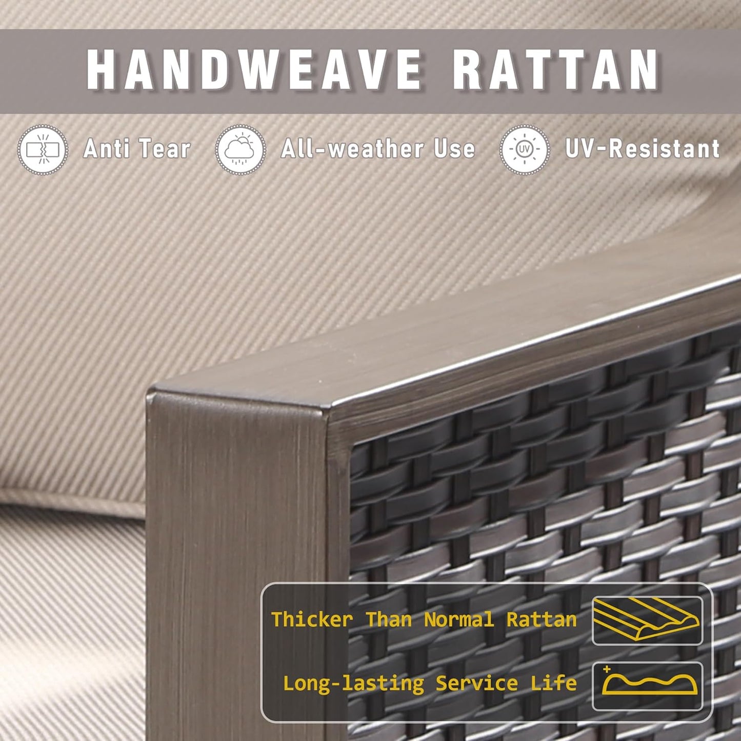 5 Piece Wicker Patio Conversation Set, All-Weather Use Outdoor 2 PE Rattan Chair, 2 Ottoman, 1 Patio Sofa, Removable Water-Resistant Cushion, Ideal for Porch, Backyard, Balcony, Poolside, Beige