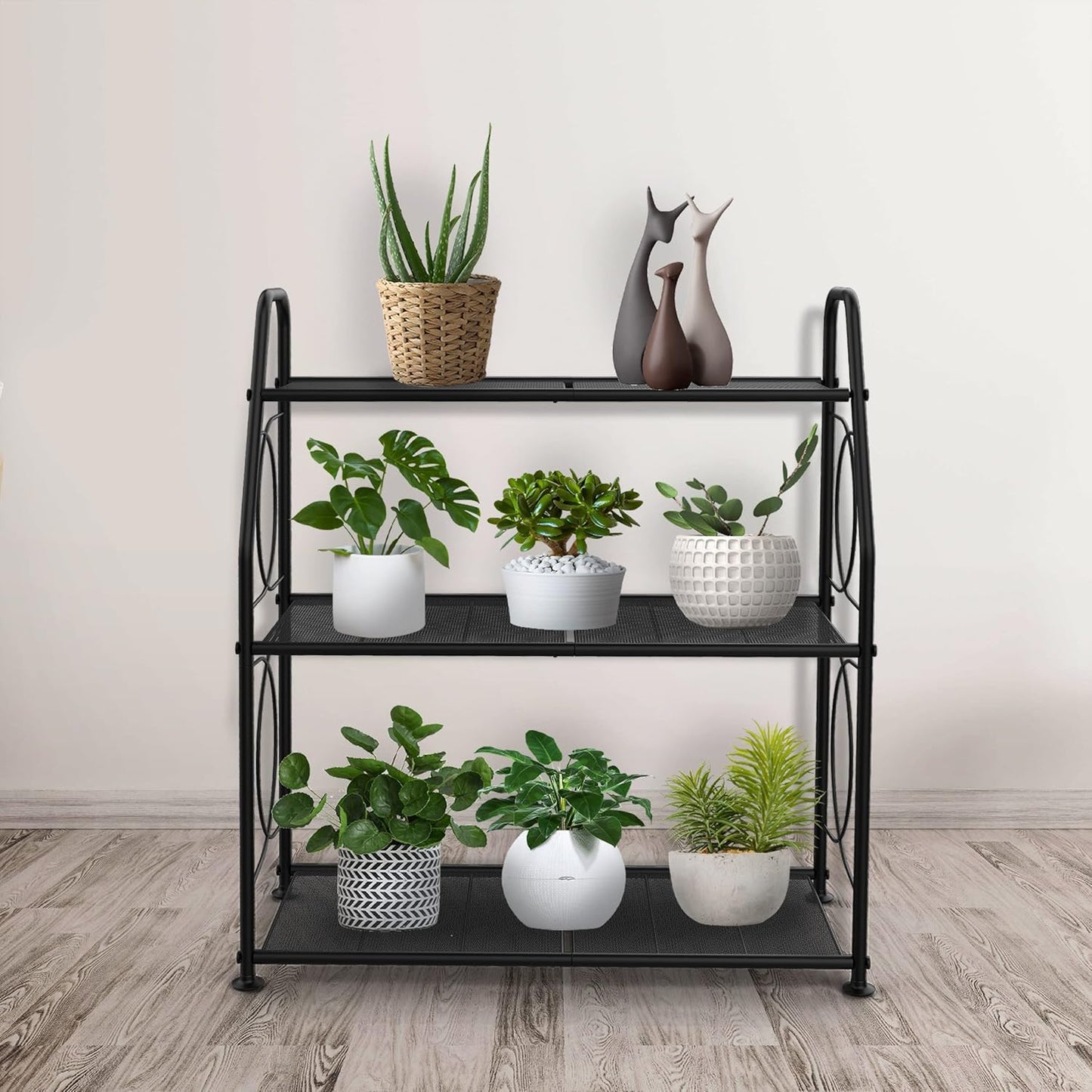 Plant Stand, 3 Tier Plant Shelf for Indoor Outdoor, Heavy Duty Metal Outdoor Plant Stand Holder Rack for Living Room Balcony and Garden, Black