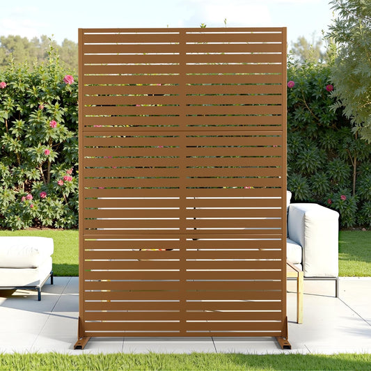 FENCY Outdoor Privacy Screen, 72" H×47" W Metal Privacy Screen, Outdoor Freestanding Privacy Screen & Panels for Deck Patio Balcony(Brown-Louvered)