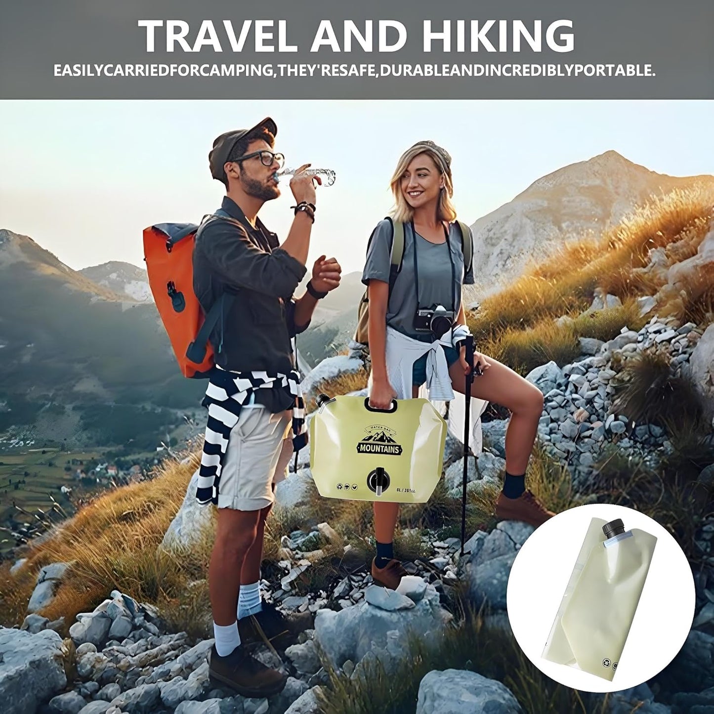 Collapsible 8L Water Storage Bag, BPA-Free Portable Folding Water Jug with Adjustable Faucet, Leakproof Emergency Water Bag for Camping, Hiking, Riding, Outdoor Sport (BEIGE, 1)