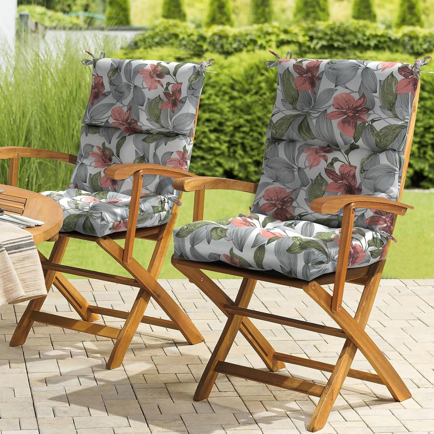 LVTXIII Outdoor Seat/Back Chair Cushion Patio Tufted High Back Cushion, Seasonal Replacement Rocking Chair Cushion with Ties (22” W x 20D”, Set of 2, Clemens Noir Pink)