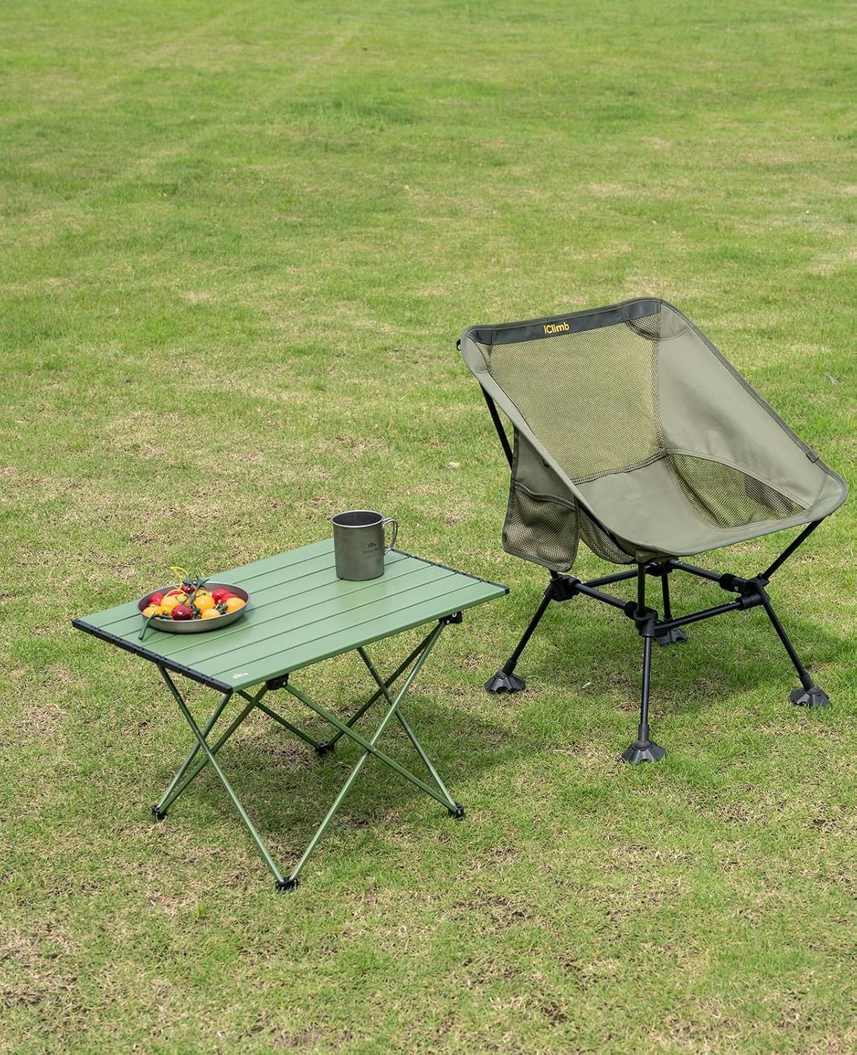 iClimb Ultralight Compact Camping Folding Table with Carry Bag (Green - L)