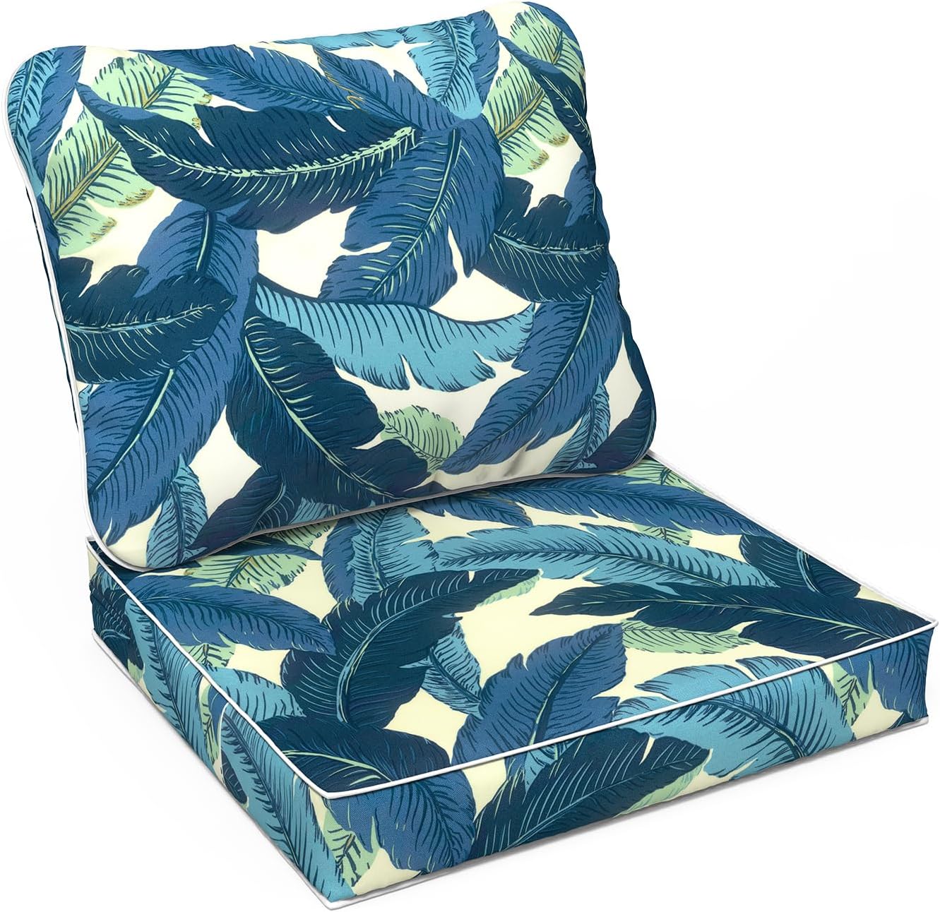 LVTXIII Outdoor Deep Seat Cushion 22"x22"x4" Patio Seat and Back Cushion Set Seasonal Chair Cushion for Dining Arm Chairs, Wicker Chairs and Garden Furniture Decoration, Swaying Palms Blue