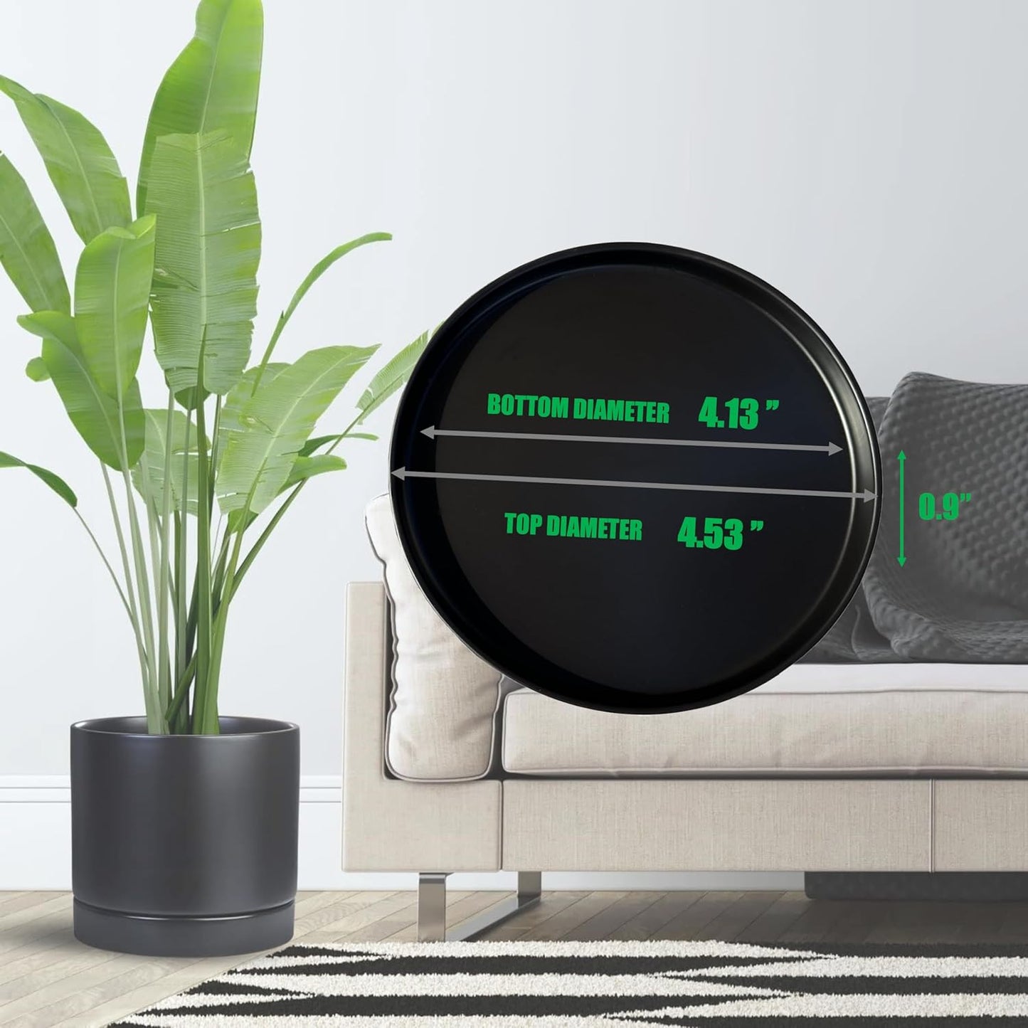 Plant Saucer Pot Tray Planter Saucers 4 in, 5 6 7 8 9 10 11 12 Inch Black 4 Pack for Indoors Outdoor, Durable Sturdy Ceramic Flower Drainage Tray for Glazed Pots Base ((4.5"/4.1"-Black)