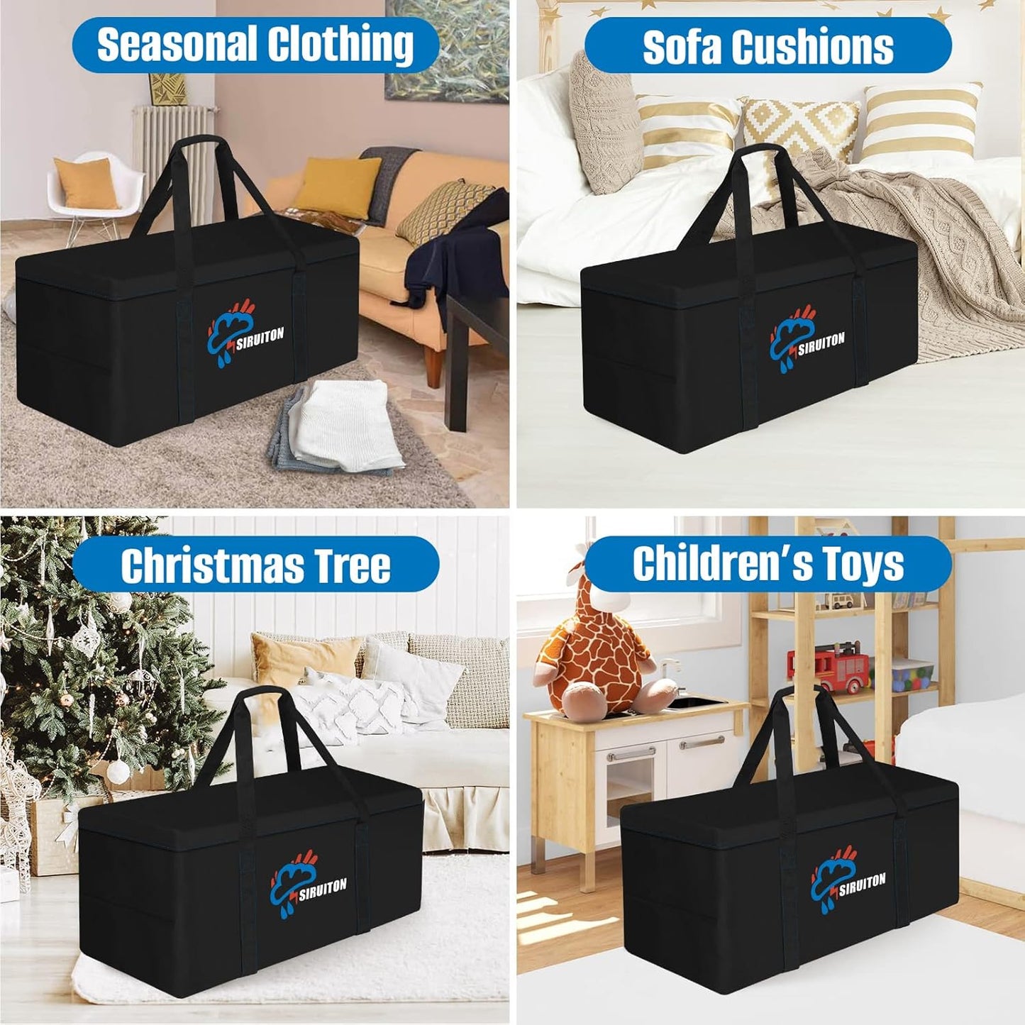 SIRUITON 68.9”L x 29.5”W x 21.6”H Outdoor Cushion Storage Bag,Patio Furniture Cushion Storage Bag,Heavy Duty Rip Proof 600D Oxford,with Handle and Zipper of Waterproof Garden Cushion Storage Covers