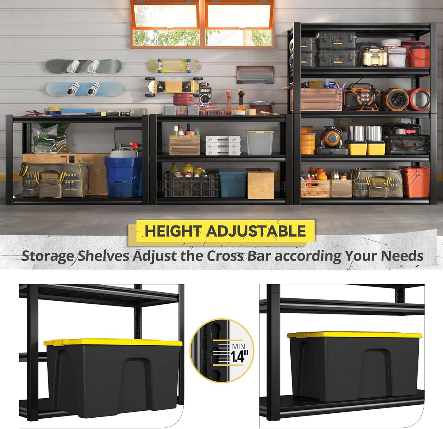 REIBII 2500LBS Garage Shelving 72" H Storage Shelves 39.8" W Metal Shelving Adjustable Garage Storage Shelves 5 Tier Heavy Duty Shelf for Basement Pantry Kitchen Warehouse