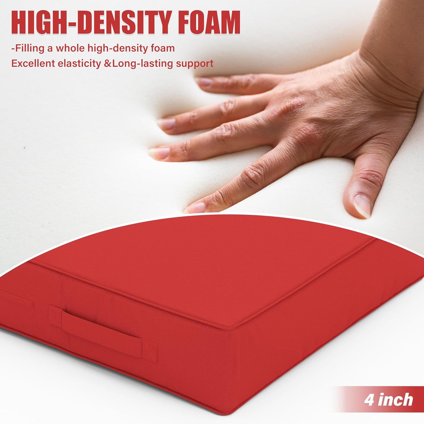 Patio Chair Cushions 18.5 X 16 X 4 Inch Waterproof Outdoor Seat Cushions for Patio Furniture, Outdoor Sofa Couch Pads with Ties & Handle, Set of 2, Red