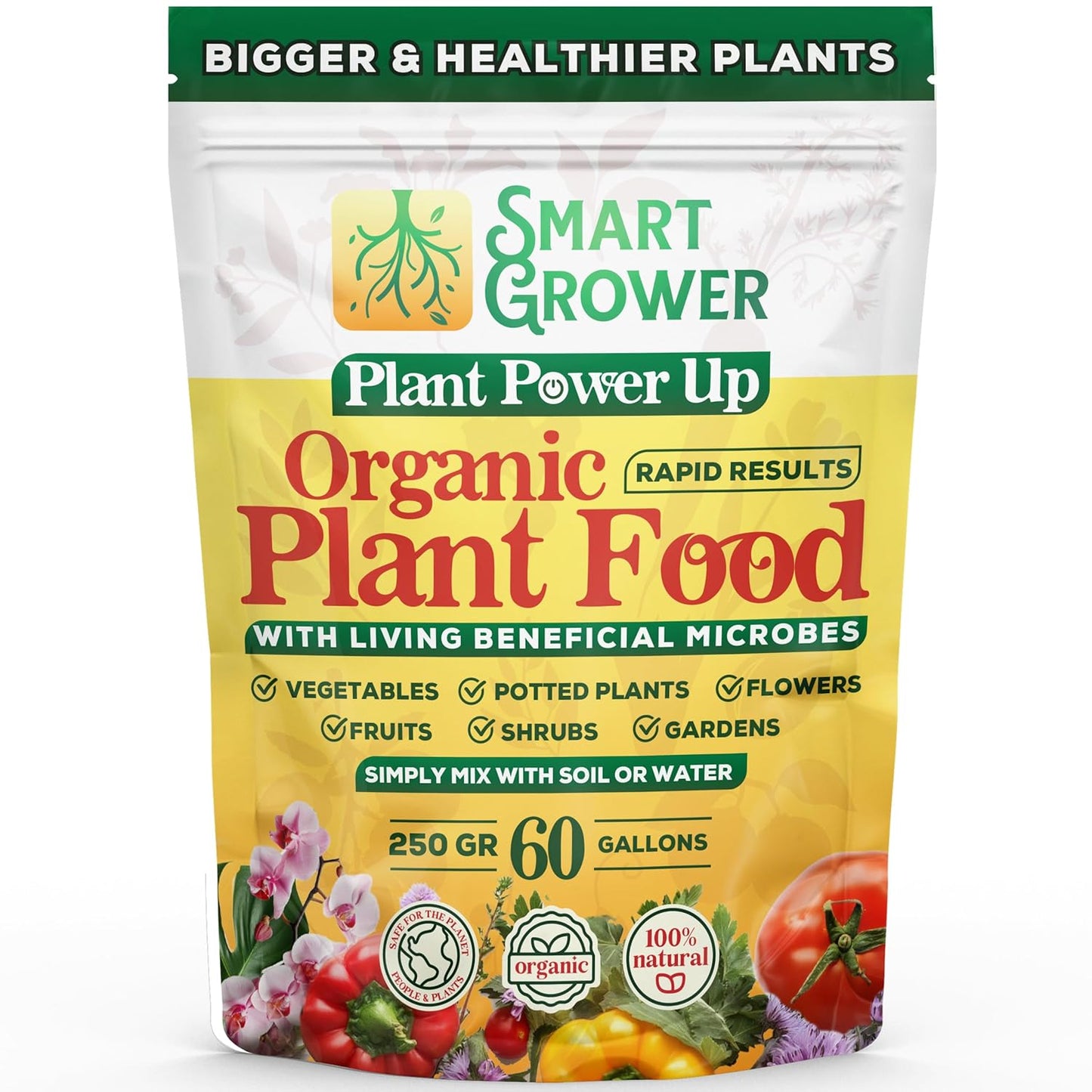 Organic Plant Food with Beneficial Microbes, Fast Acting Vegan Fertilizer for Vegetable Garden, Outdoor & Indoor Plant Fertilizer, Miracle Growth for Plants Concentrated 250GR 2-Pack Makes 60 Gallons