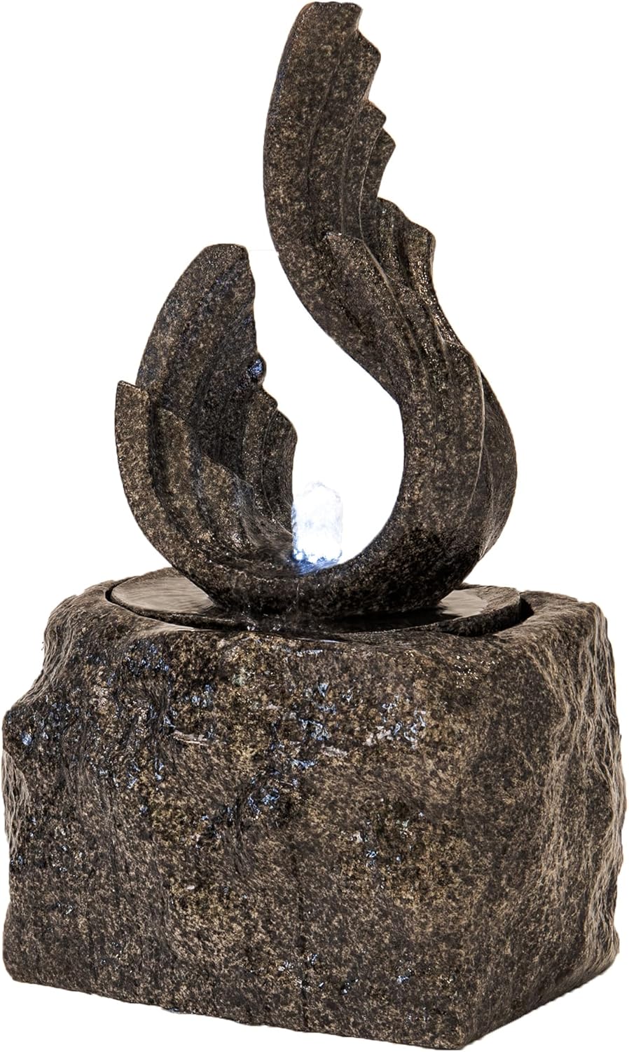 XBrand 25 in H Stone-Look Sculptural Modern Freestanding Fiber Resin Outdoor Garden Fountain w/LED Light, Black