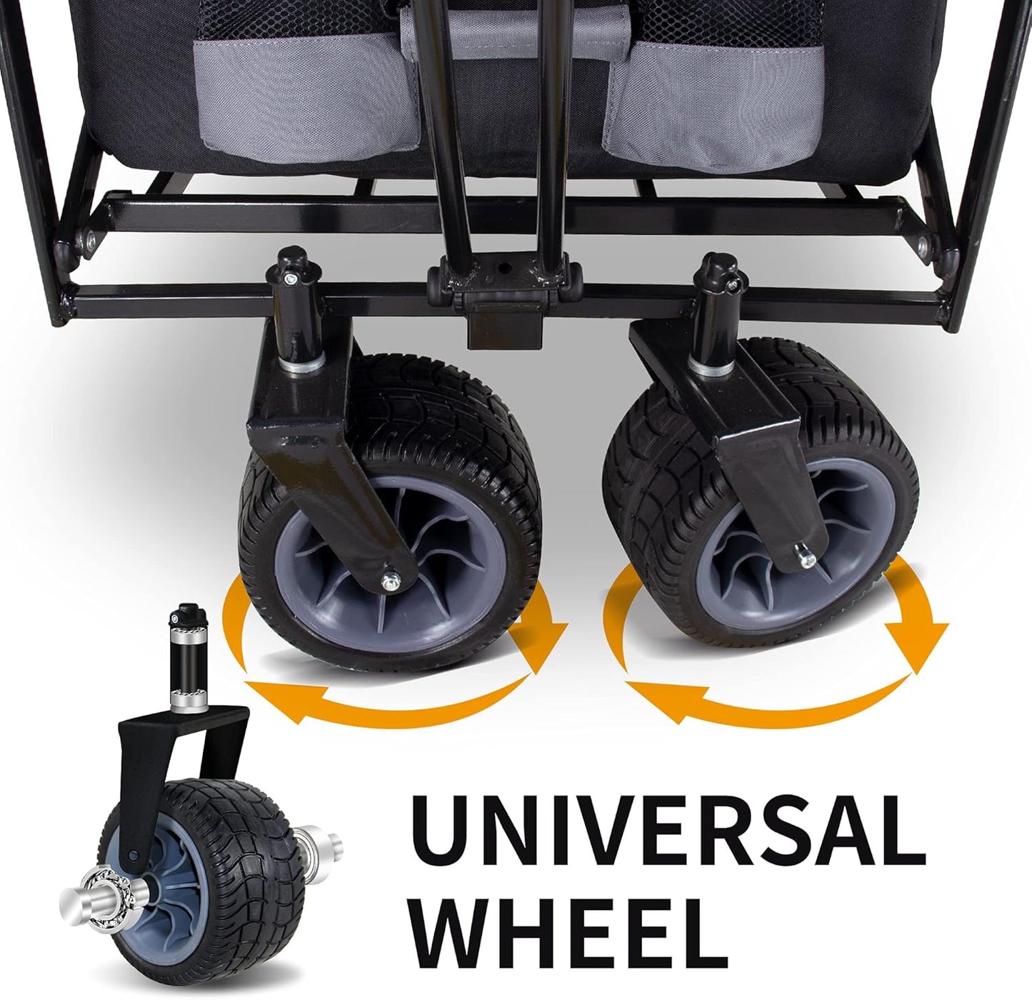 TMZ All Terrain Utility Folding Wagon, Collapsible Garden Cart, Heavy Duty Beach Wagon, for Shopping, Camping, and Outdoor Activities with Push Handle and Brakes (Black/Grey)