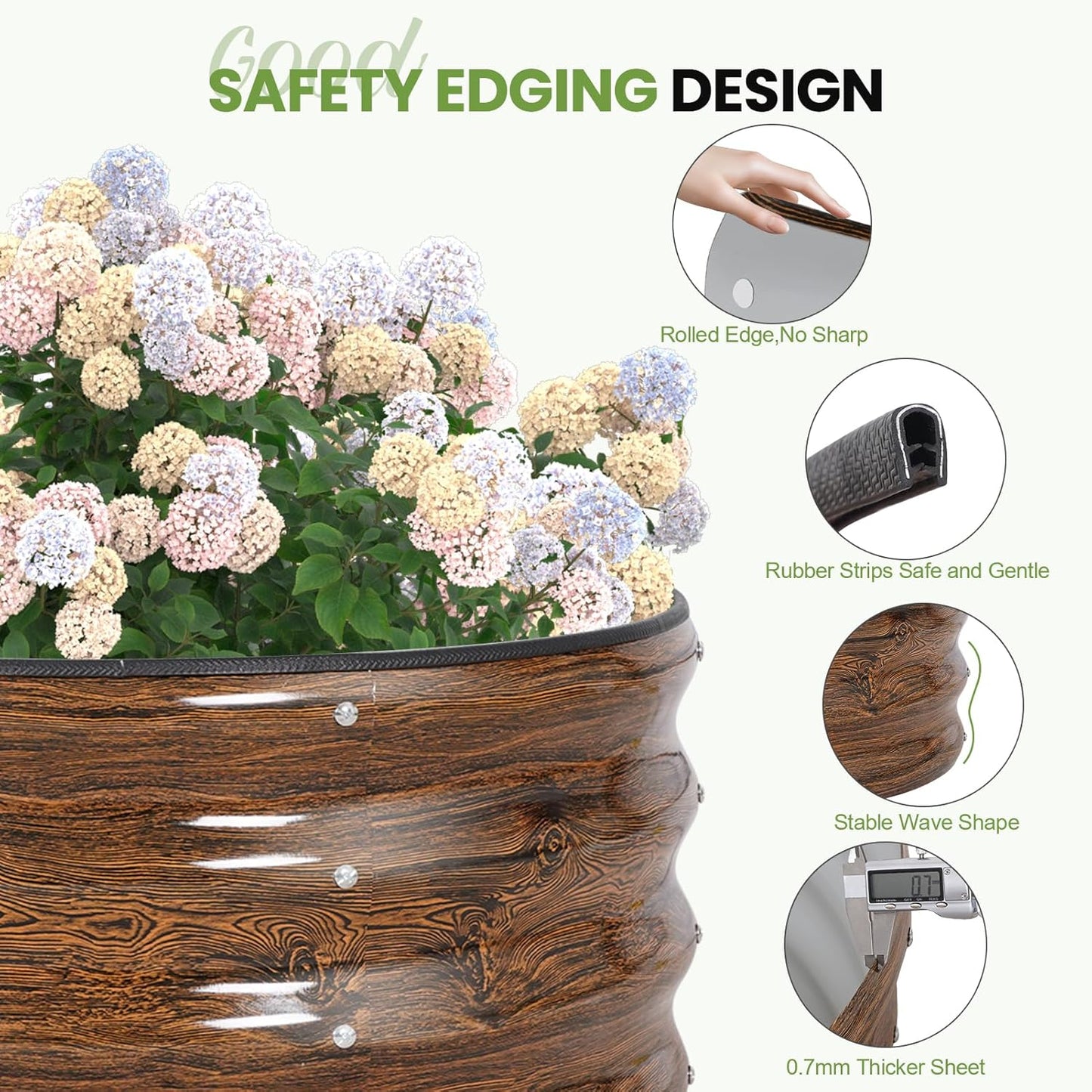 G GOOD GAIN Round Raised Garden Bed - 2Pcs 2x2x1ft Galvanized Steel Planter Boxes Outdoor with Rubber Edge Trim | Metal Raised Beds for Gardening Vegetables Flowers Fruits Herbs (Wood Grain)