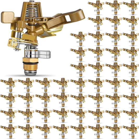 Ferraycle 50 Pieces 1/2 Inch Brass Impact Sprinkler Head with Nozzles Heavy Duty Adjustable 0-360 Degrees Impulse Sprinkler Head Lawn Watering for Yard Irrigation