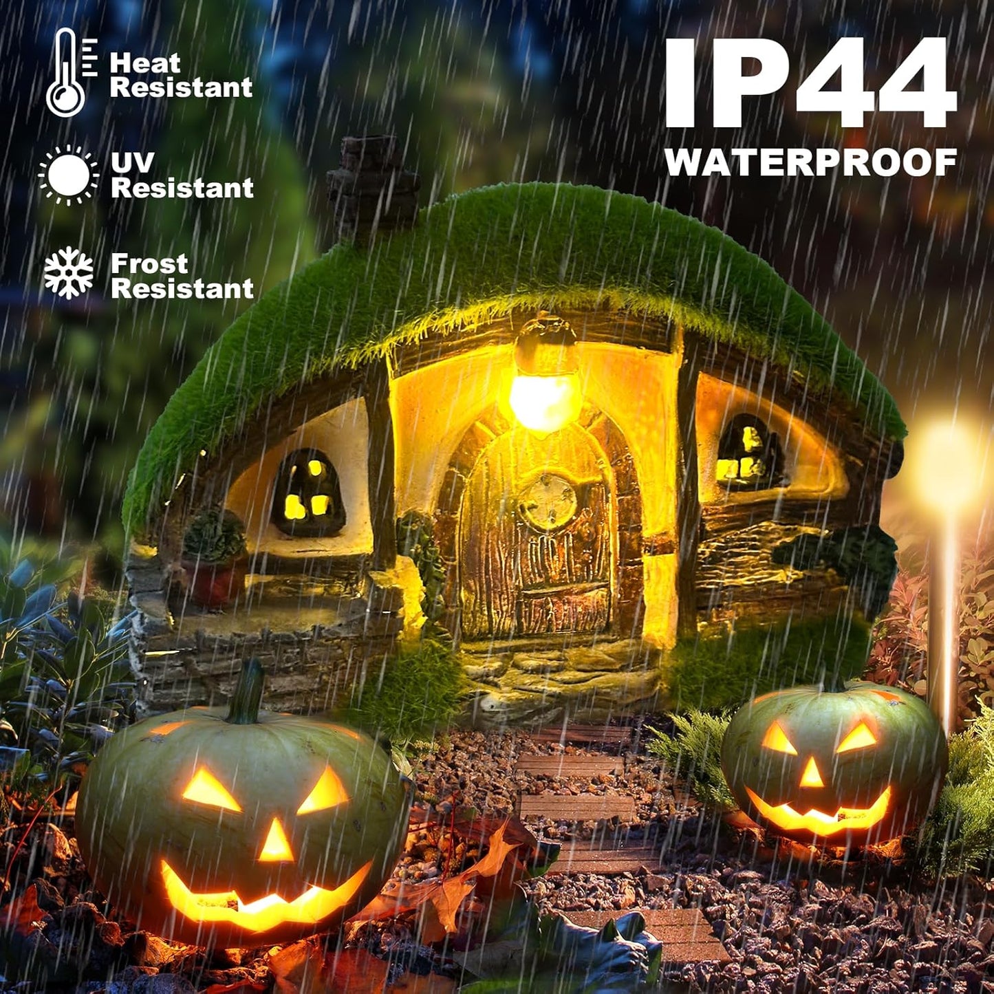 Garden Statue and Fairy House with Solar Lights – Resin Outdoor Figurine Lights, Cottage Yard Decor for Porch & Lawn