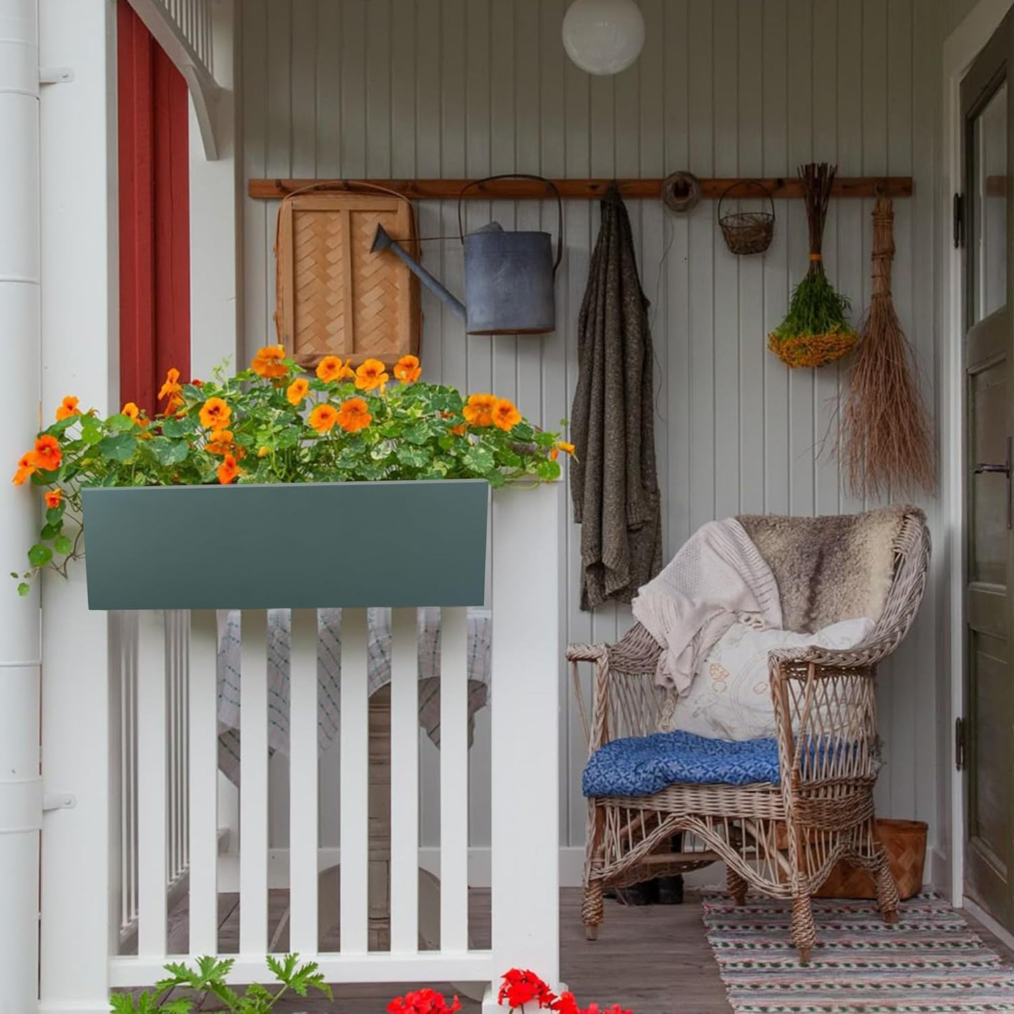 2 Pack Metal Railing Planter Box, 30 Inch Balcony Planters with Adjustable Brackets, Large Hanging Planters for Outdoor Fence Deck