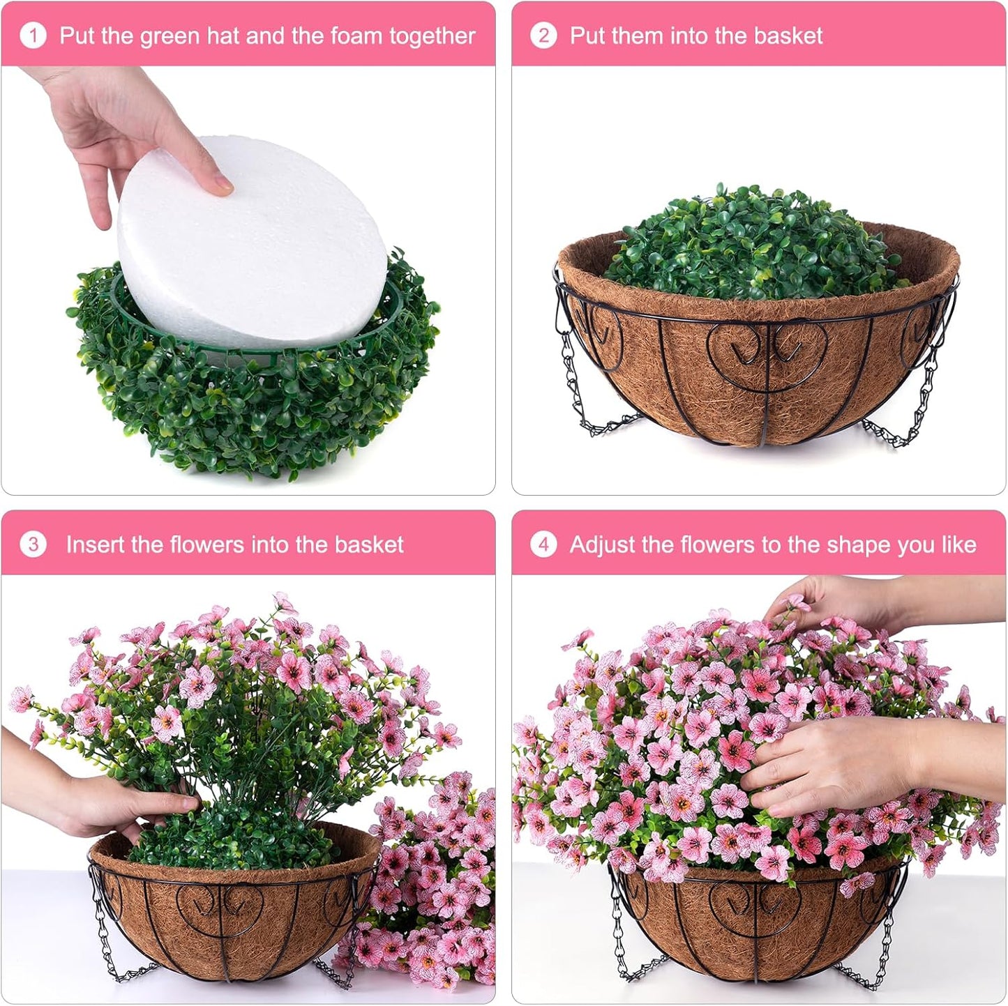 Artificial Fake Hanging Plants Flowers with Basket Outdoor Spring Decor, Faux Silk Pink Daisy in Pot Planter Realistic UV Resistant for Porch Home Indoor Patio Balcony Garden Yard