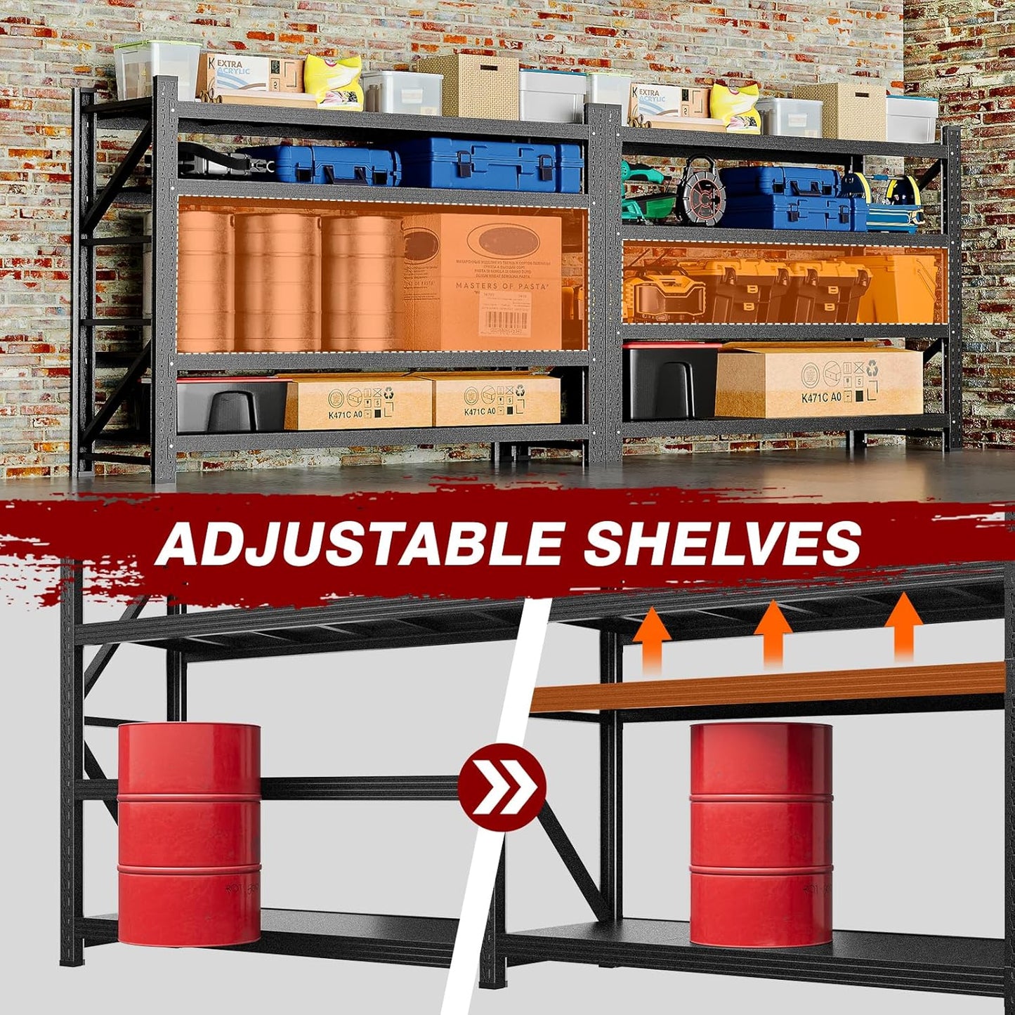 7000LBS Metal Steel Storage Shelves - 78.7" W Black 4 Tier Heavy Duty Rack Commercial Industrial Shelving with Adjustable Shelf for Basement Garage Warehouse - 78.7" W x 24" D x 78.7" H