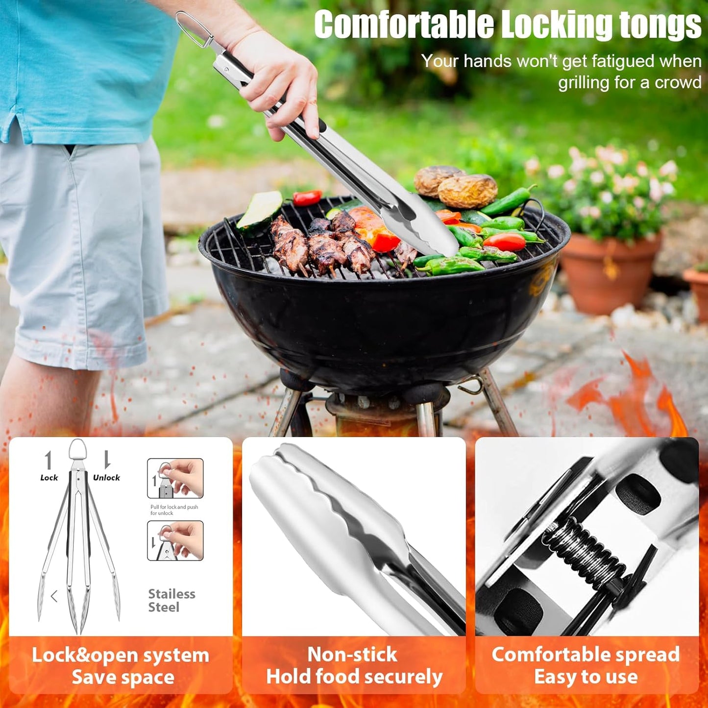 31pcs BBQ Grill Accessories Set for Men Dad, Heavy Duty Grilling Tools Gifts for Fathers Day, Stainless Steel BBQ Utensils Kit with Mats, Grill Brush in Carrying Bag Black