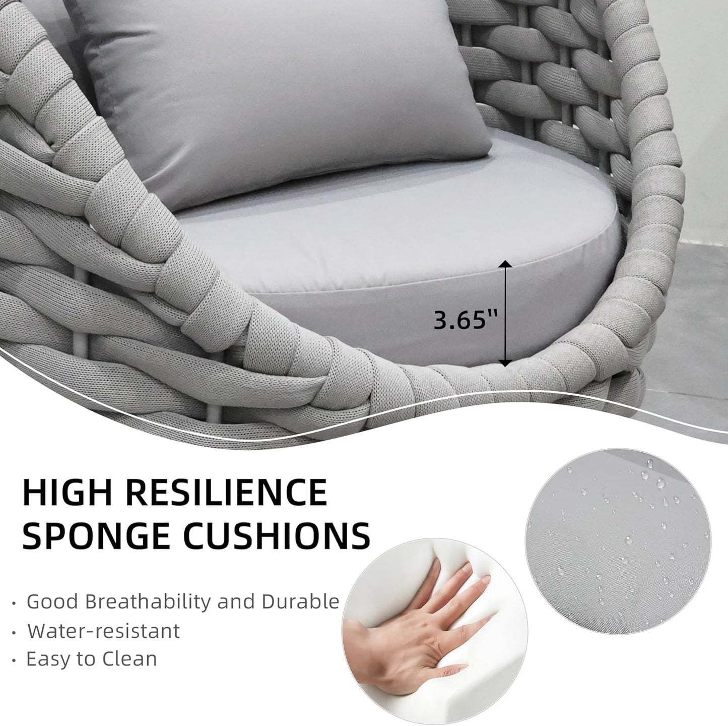 TWT Patio Sofa, All-Weather Textilene Rope Outdoor Chairs Set of 2 with Cushions & Pillows, Patio Couch Outdoor Patio Furniture Set for Patio, Balcony, Backyard, Deck, Poolside, Grey