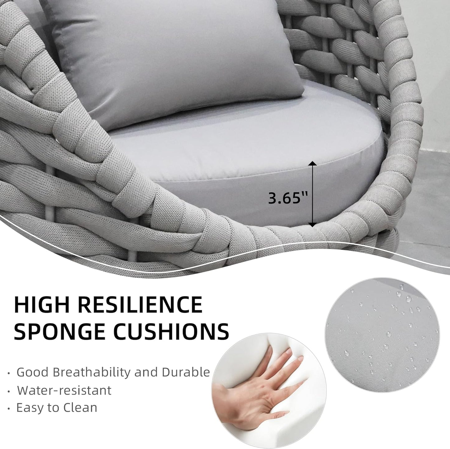 TWT 4 Pieces Patio Sofas, All-Weather Teslin Rope Balcony Furniture with Cushions & Pillows, Patio Couch Outdoor Patio Furniture Set for Indoor, Balcony, Backyard, Deck, Poolside, Grey