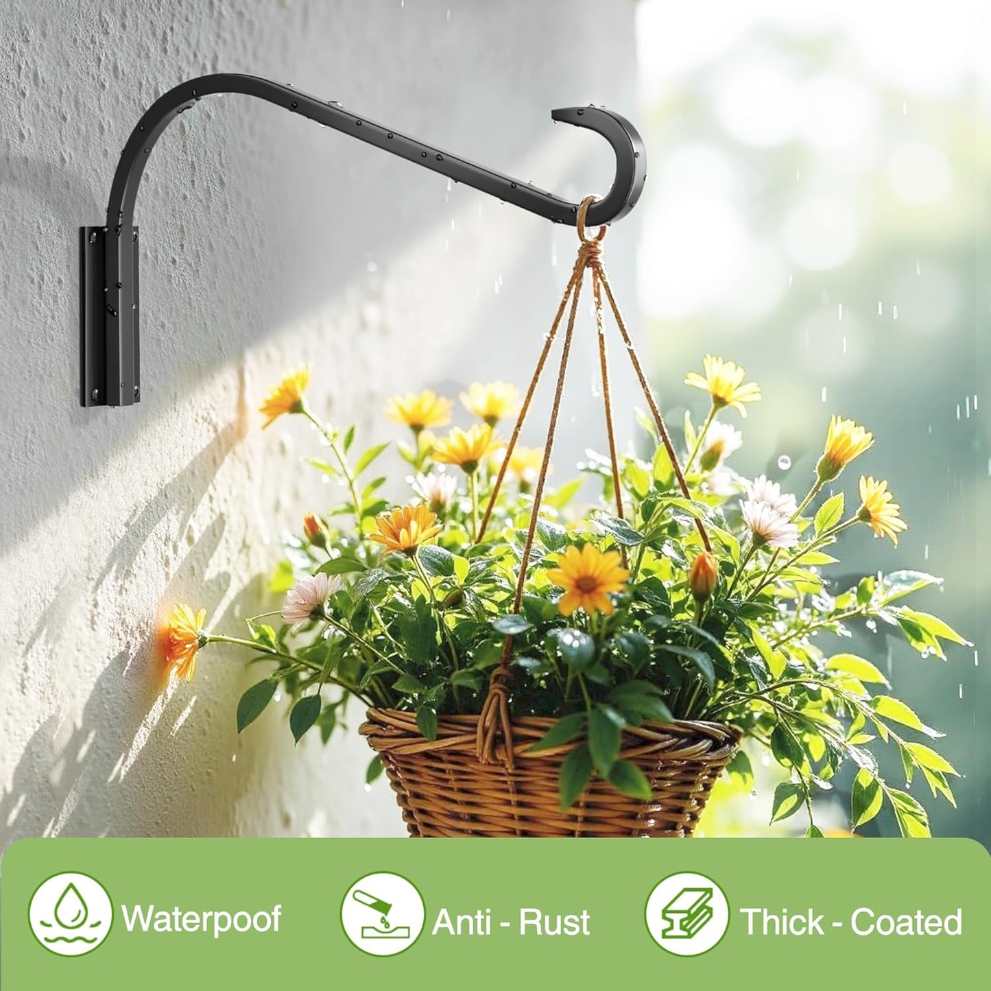 16 Inch 2 Pack Plant Hangers for Indoor/Outdoor Wall Mount - Heavy Duty Hanging Plant Holder & Bird Feeder Hooks, Decorative Black Metal Wall Hangers for Plants, Flower Baskets