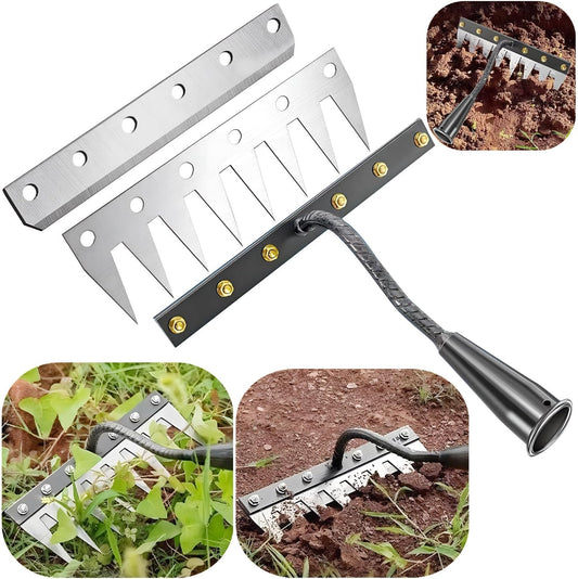 2 in 1 Iron Rake 2.0 for Gardening & Weeding,Multi-Tine Carbon Steel Garden Cultivator Rake | Weed Puller Tool & Uprooting Weeder for Gardenia | for Weeding, Cultivating, Lawn(No Handle Included)
