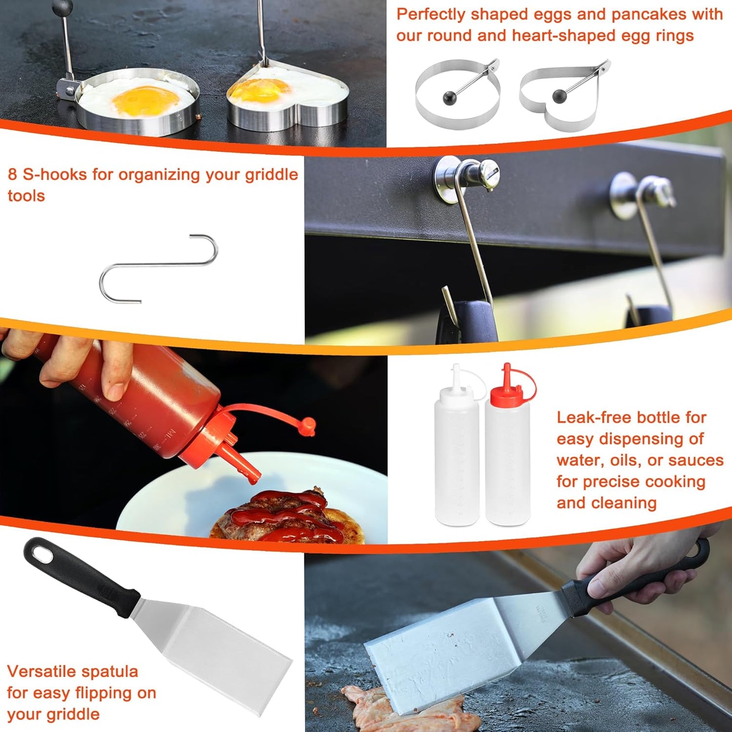 Griddle Accessories Kit - 40PCS Flat Top Grill Tool Set. Griddle Accessories Set with Basting Cover, Spatula, Scraper, Burger Press, Tongs, Cleaning Kit