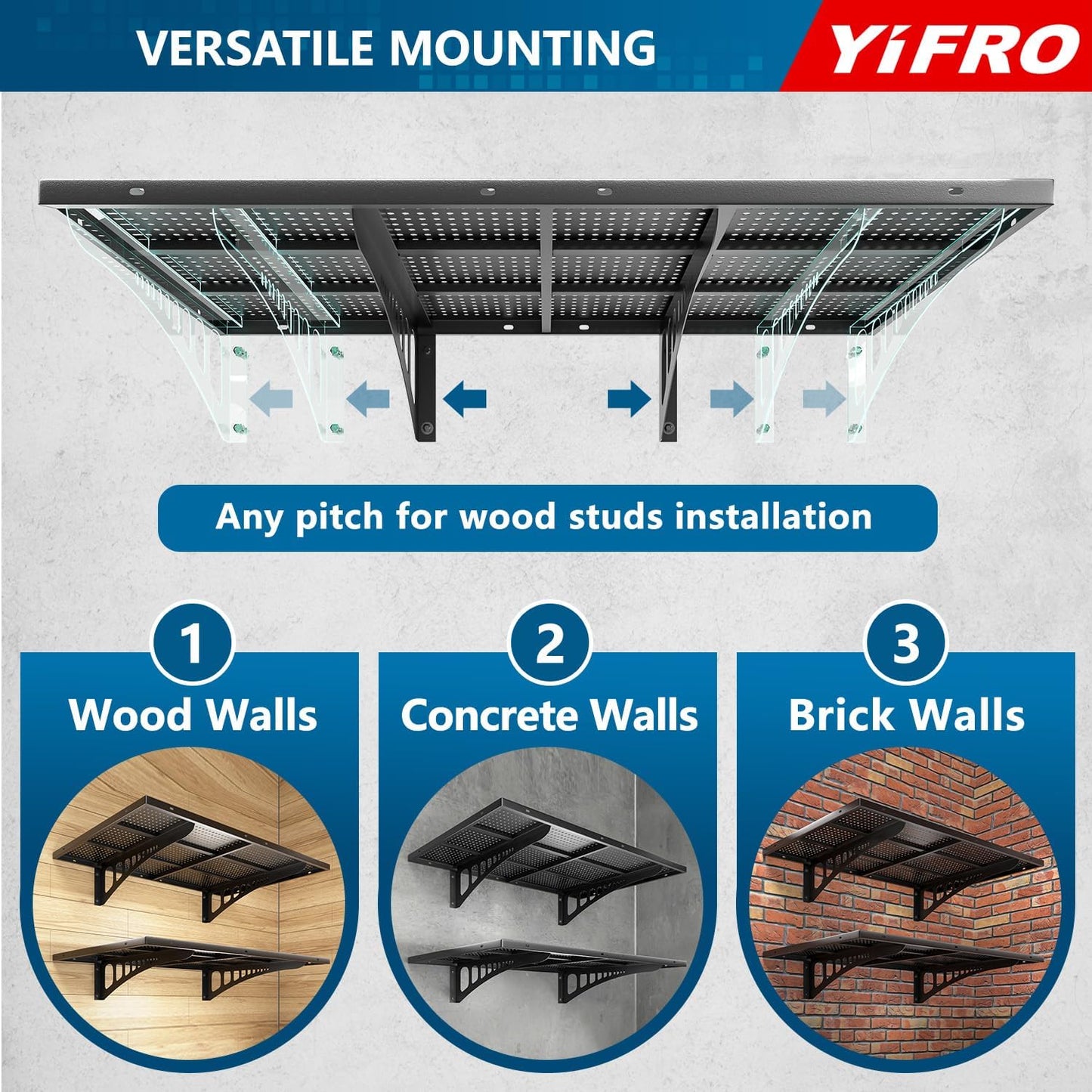 2-Pack 2x3ft Heavy Duty Garage Wall Shelving, 500 lbs Load Capacity, Garage Shelving Wall Mounted, Garage Storage Rack with Hooks, Black