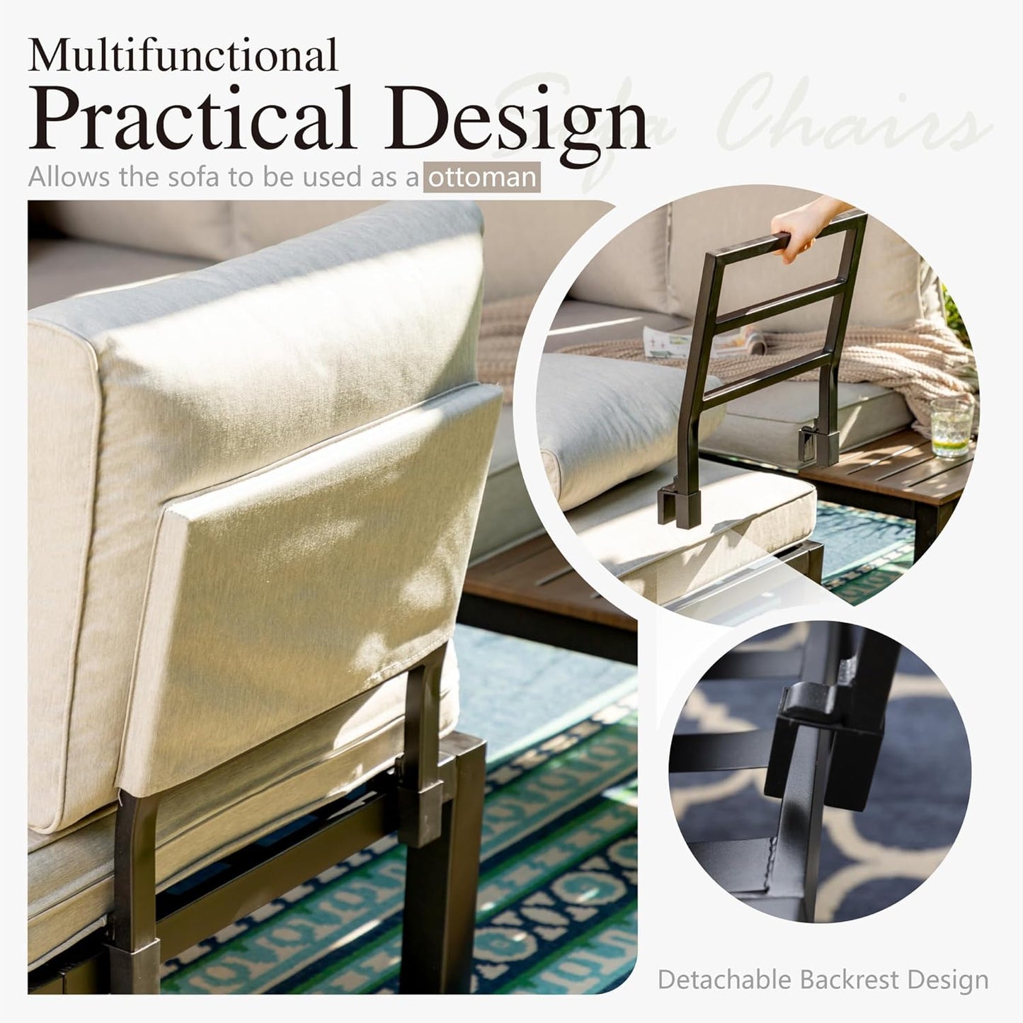 Sophia & William 6 Pieces Patio Furniture Set with 45" Fire Pit Table, Metal Outdoor Sectional Sofa Set -2 x Single Couch with Side Table,2 x Single Sofa,1 x Loveseat,1 x Propane Fire Pit