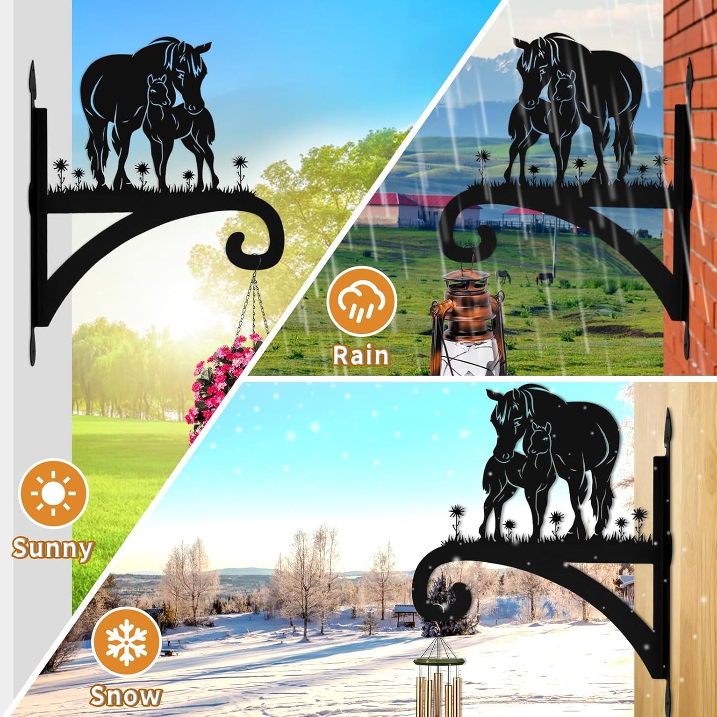 Plant Hangers Outdoor Heavy Duty Iron Decorative Mare & Foal Silhouette Plant Hooks for Hanging Baskets 11 inch Hanging Plant Bracket Wall Hooks for Flower Pot Bird Feeder Wind Chimes