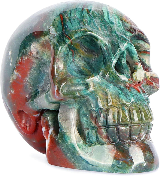 3.0" Ocean Jasper Crystal Skull Head Decor Figurine Healing Stone Carved Sugar Skull Stutue Sculpture Ornament for Day of Dead Decorations Home Office