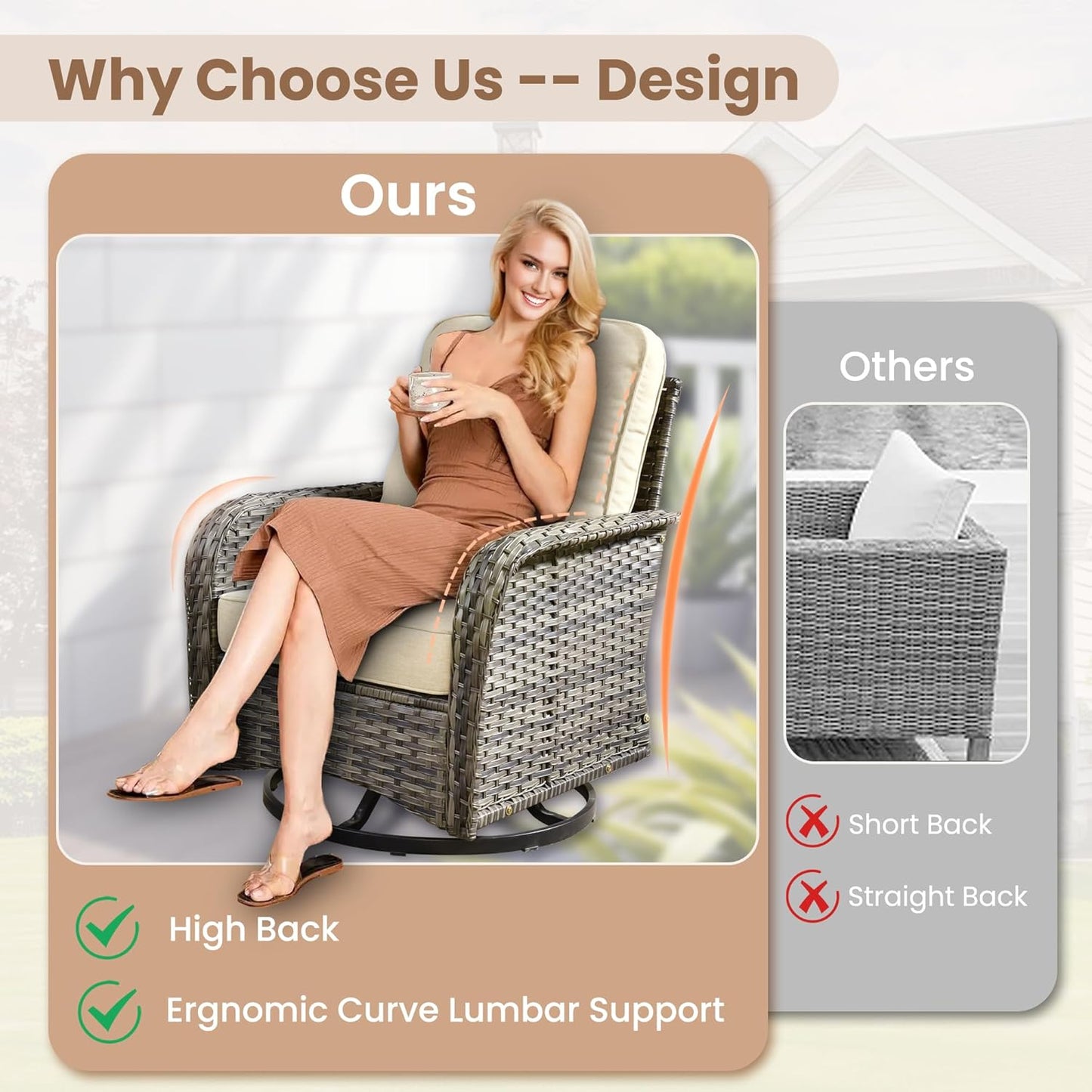 HOOOWOOO Patio Furniture Set,7 Pieces Outdoor Conversation Set,All Weather Wicker Loveseat Sofa Set with High Back Swivel Rocking Chairs Tables,Beige