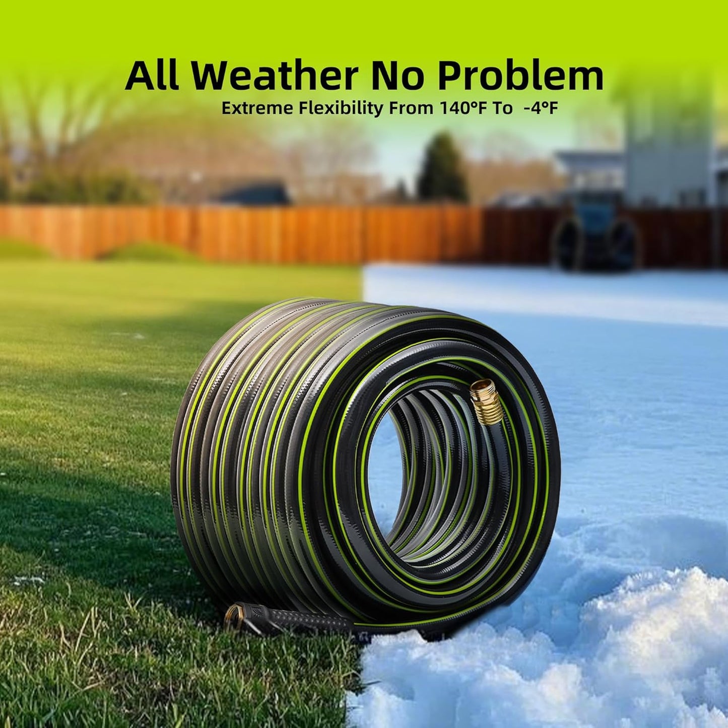 Worth Leader Long Garden Hose 5/8 in. x 100 ft. -No Kink, Flexible, Leakproof, Male to Female Fittings -Heavy Duty Durable PVC Lightweight Water Pipe with Brass Aluminum Ends for Household & Yard Use