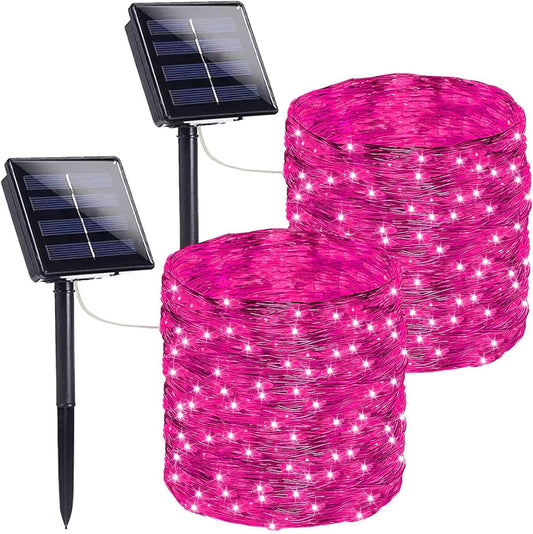 SANJICHA Pink Extra-Long Solar String Lights, 2-Pack 400 LED Solar Valentine Day Lights, Waterproof Copper Wire 8 Modes Solar Twinkle Fairy Lights for Mother's Day Tree Garden Party Wedding (Pink)