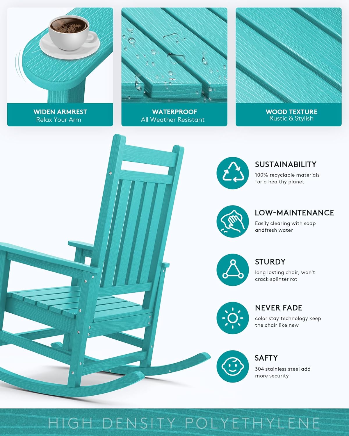 SERWALL HDPE Rocking Chair Set of 4, Outdoord Rocking Chairs for Adult, Aruba