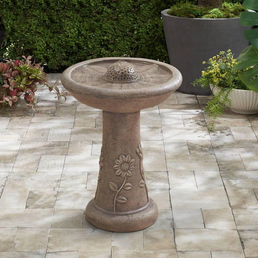 Missy Sunflower 20 1/4" High Large Rustic Outdoor Decor Gray Cement Floor Fountain with Light LED Standing Bird Bath Basin Water Feature for Outside Garden Patio Yard Backyard - John Timberland