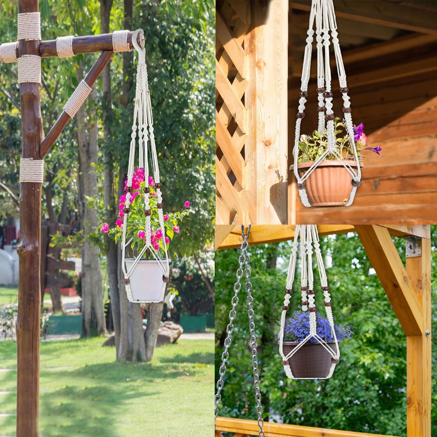 Macrame Plant Hanger for Outdoor and Indoor Hanging Plants - Plant Holders for Multi-Sized Pots, 35" Tangle-Free Cotton with Wood Beads, Window or Patio Decor (Pot Not Included)